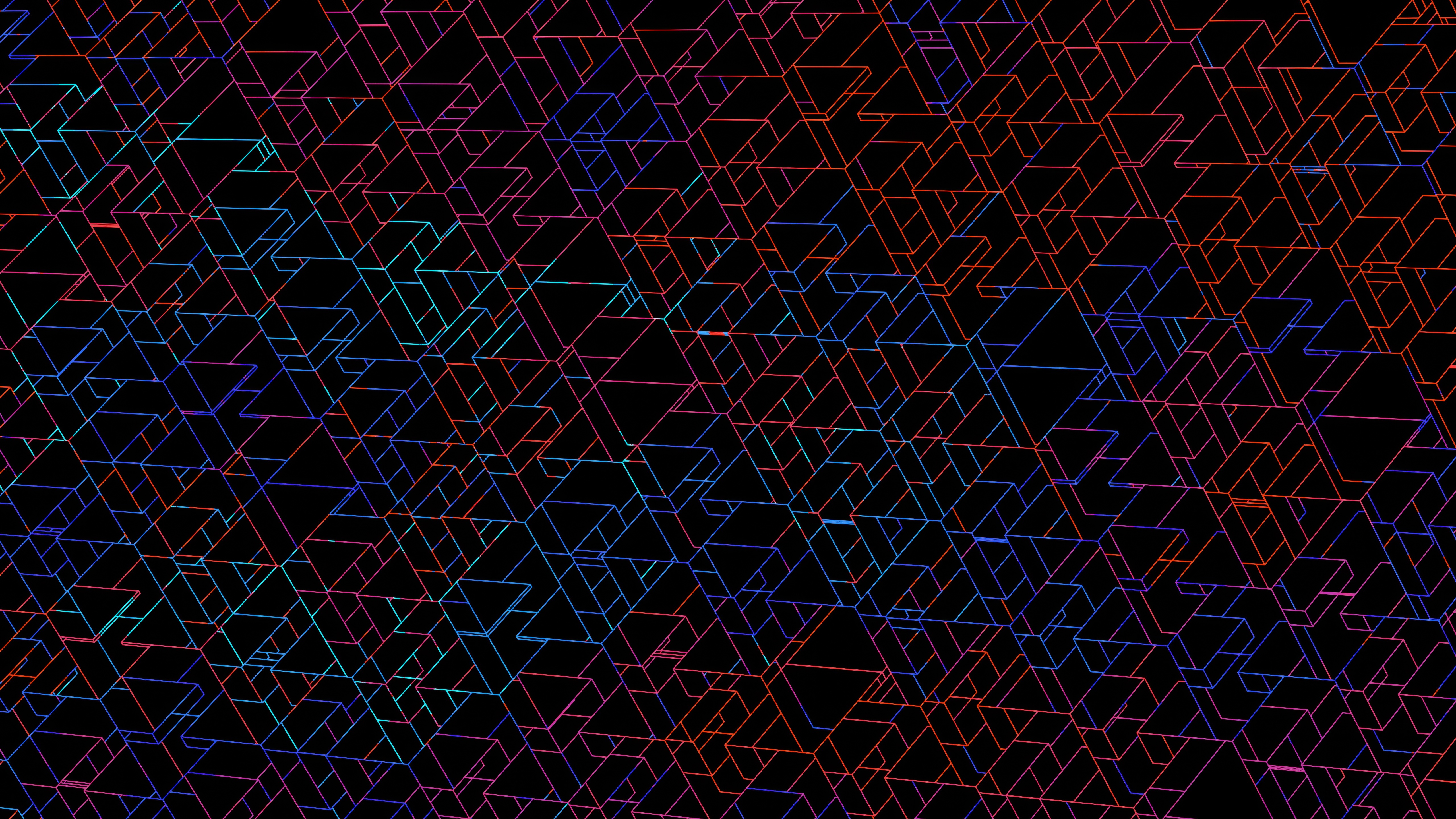 Geometric wireframe pattern with red and blue lines HD Wallpaper