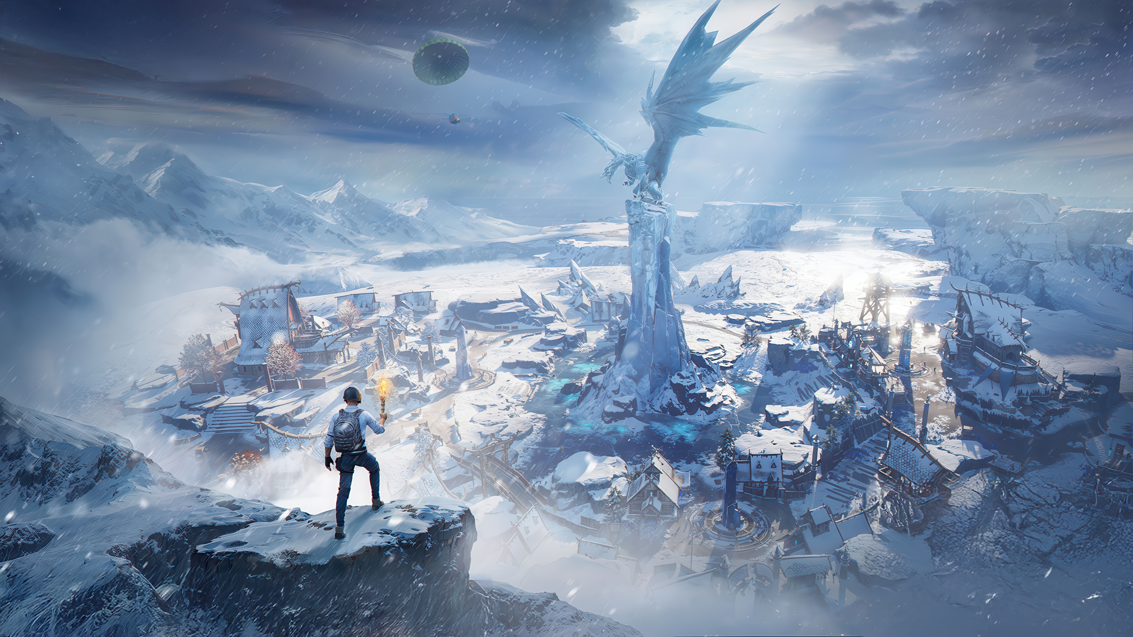 PUBG Mobile Icemire Frontier with Dragon Statue HD Wallpaper