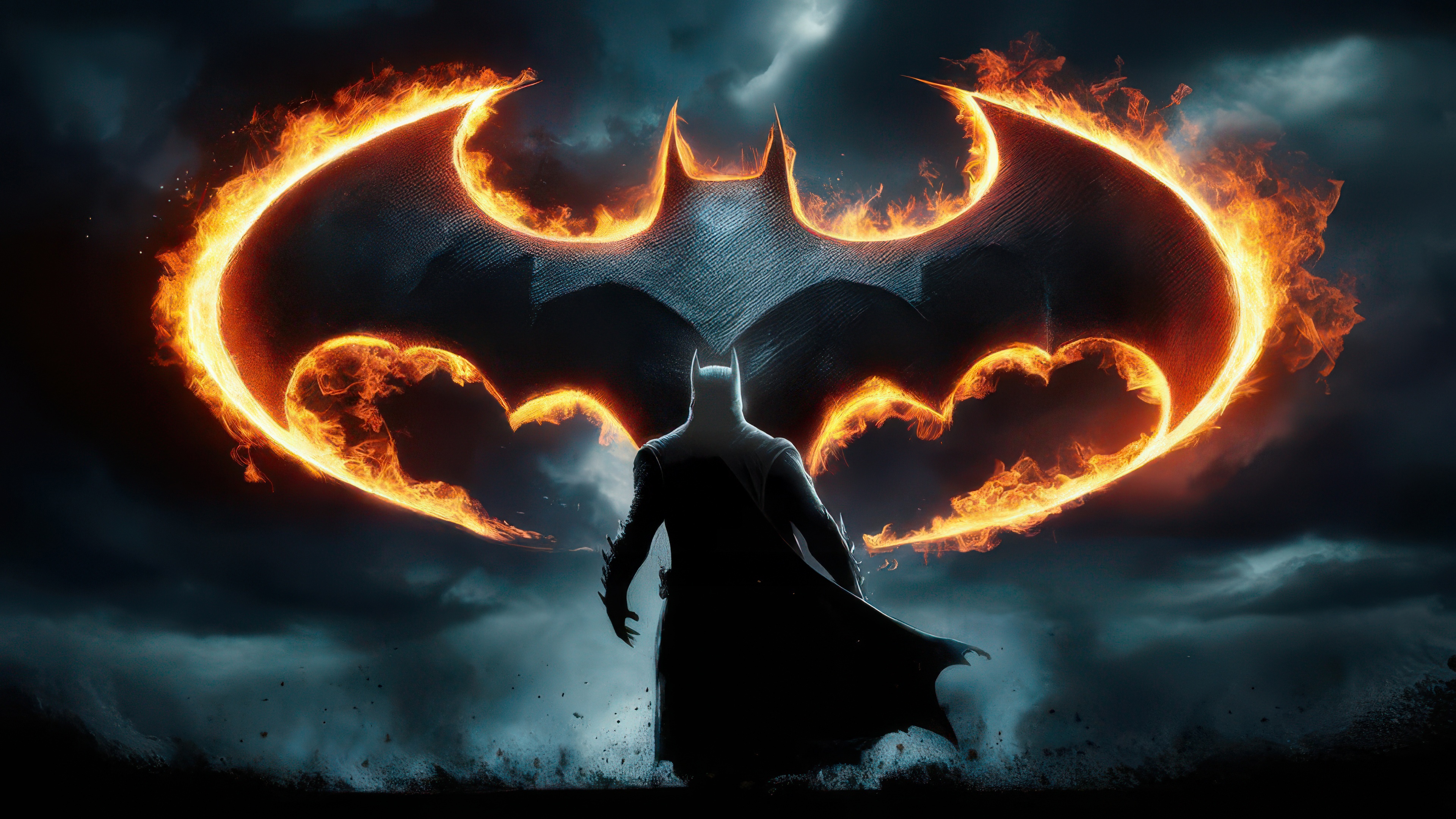 Batman And The Flaming Bat Symbol HD Wallpaper