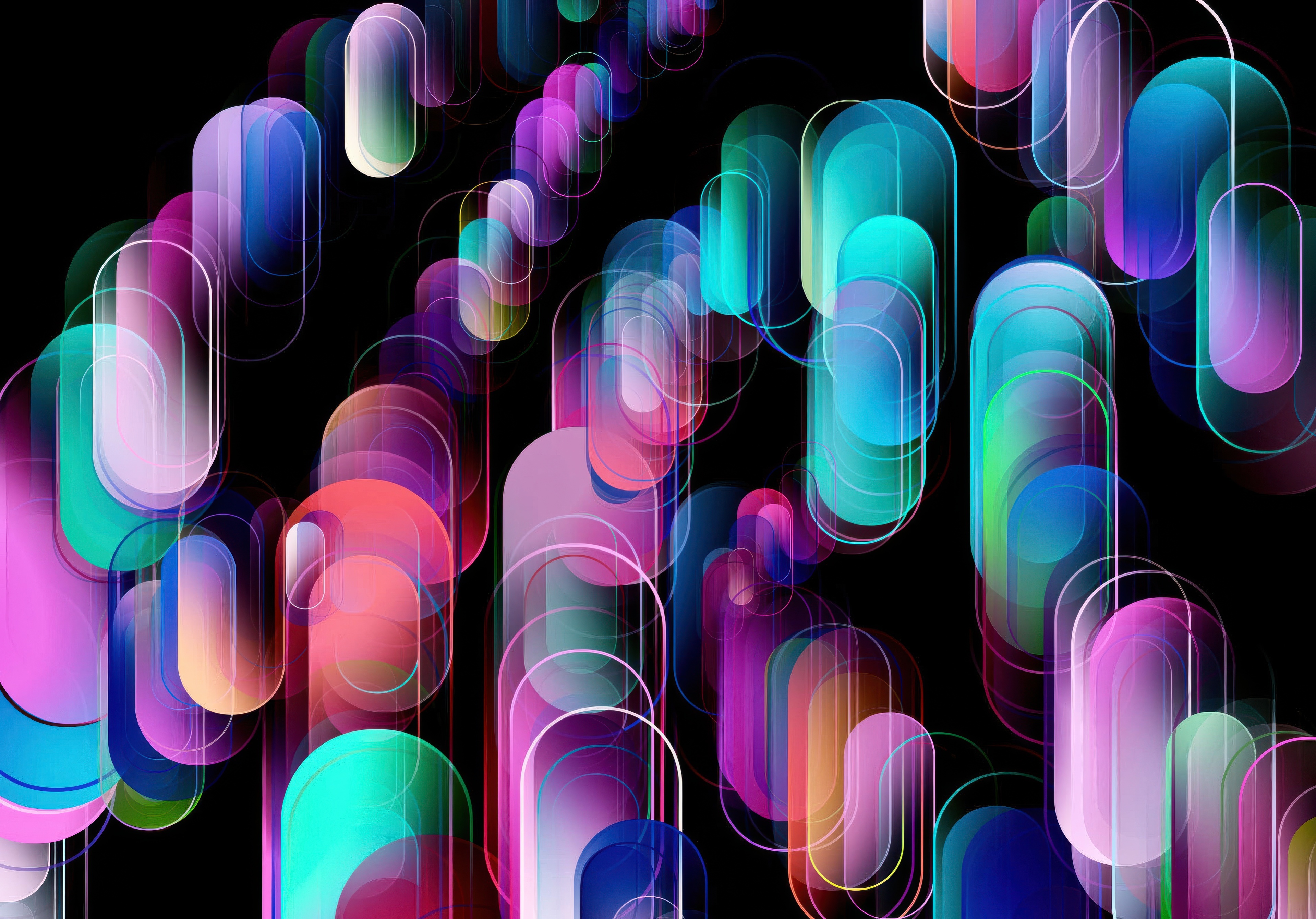 Colorful Rounded Rectangles Falling on Black Background HD Wallpaper