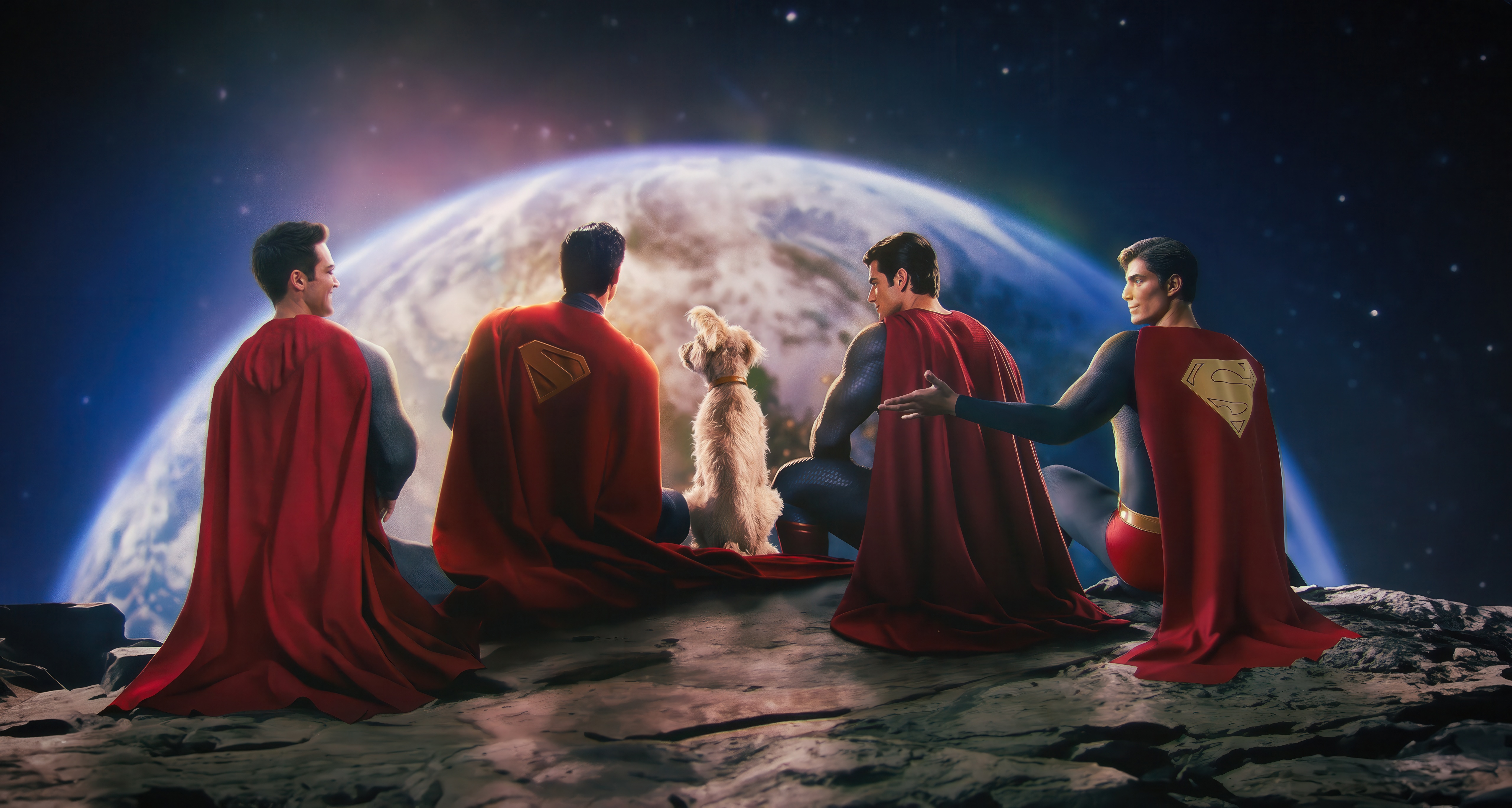 Superman and Krypto the Superdog overlooking Earth HD Wallpaper