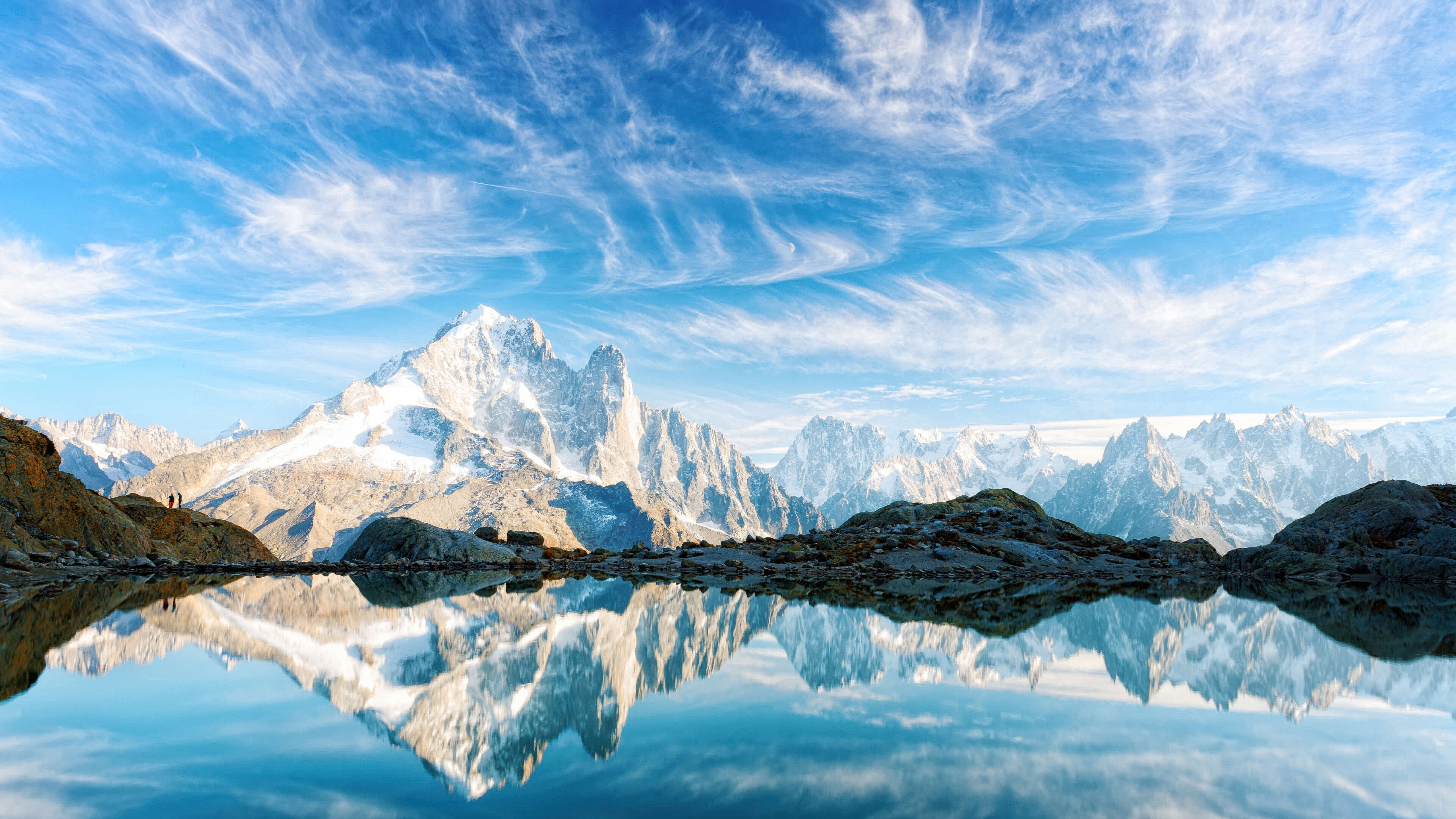 Mont Blanc reflected in a mountain lake, France HD Wallpaper
