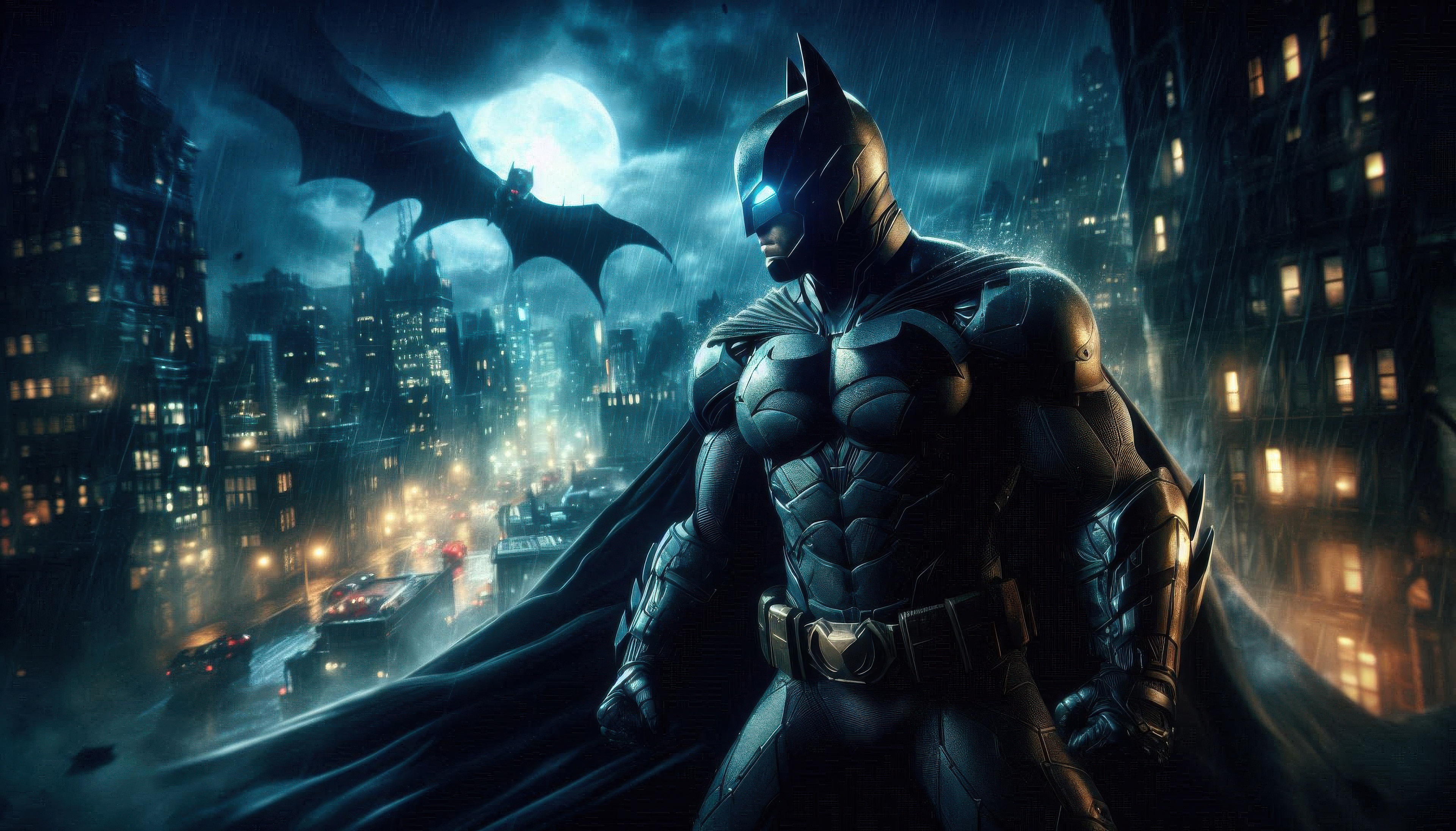 Batman in Gotham City at Night HD Wallpaper