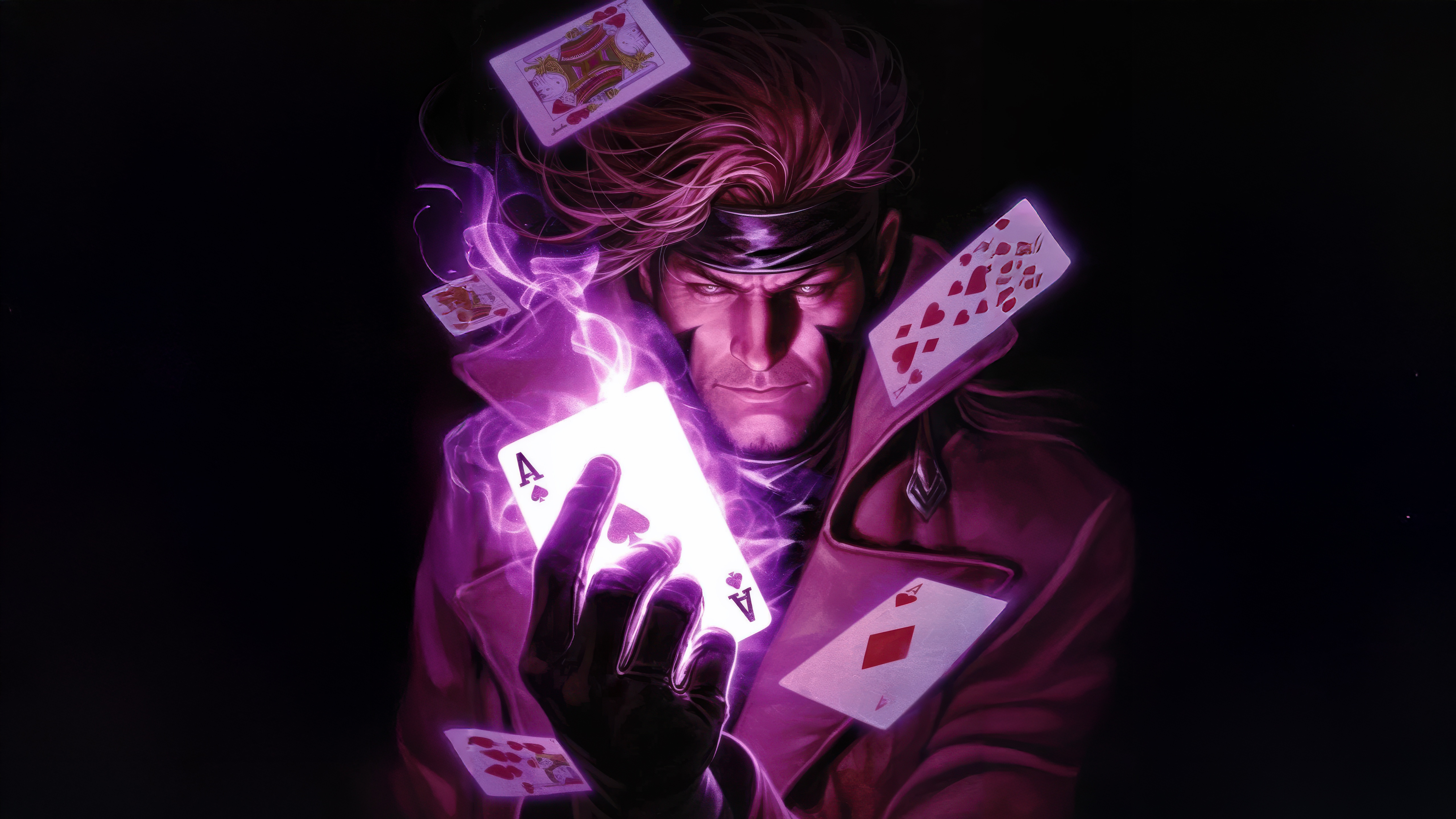 Gambit surrounded by playing cards and purple energy HD Wallpaper