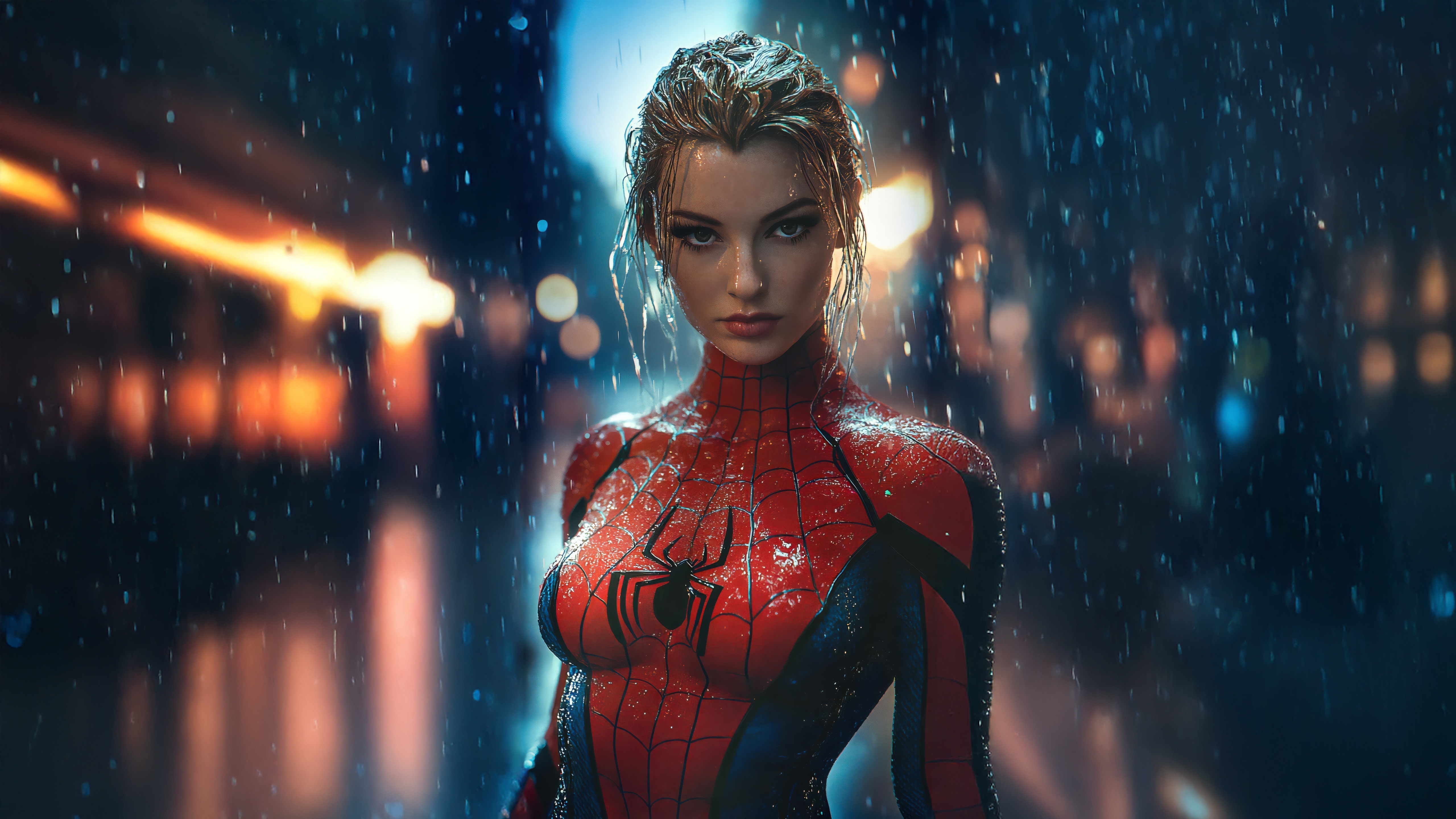 Spider Woman in the Rain HD Wallpaper