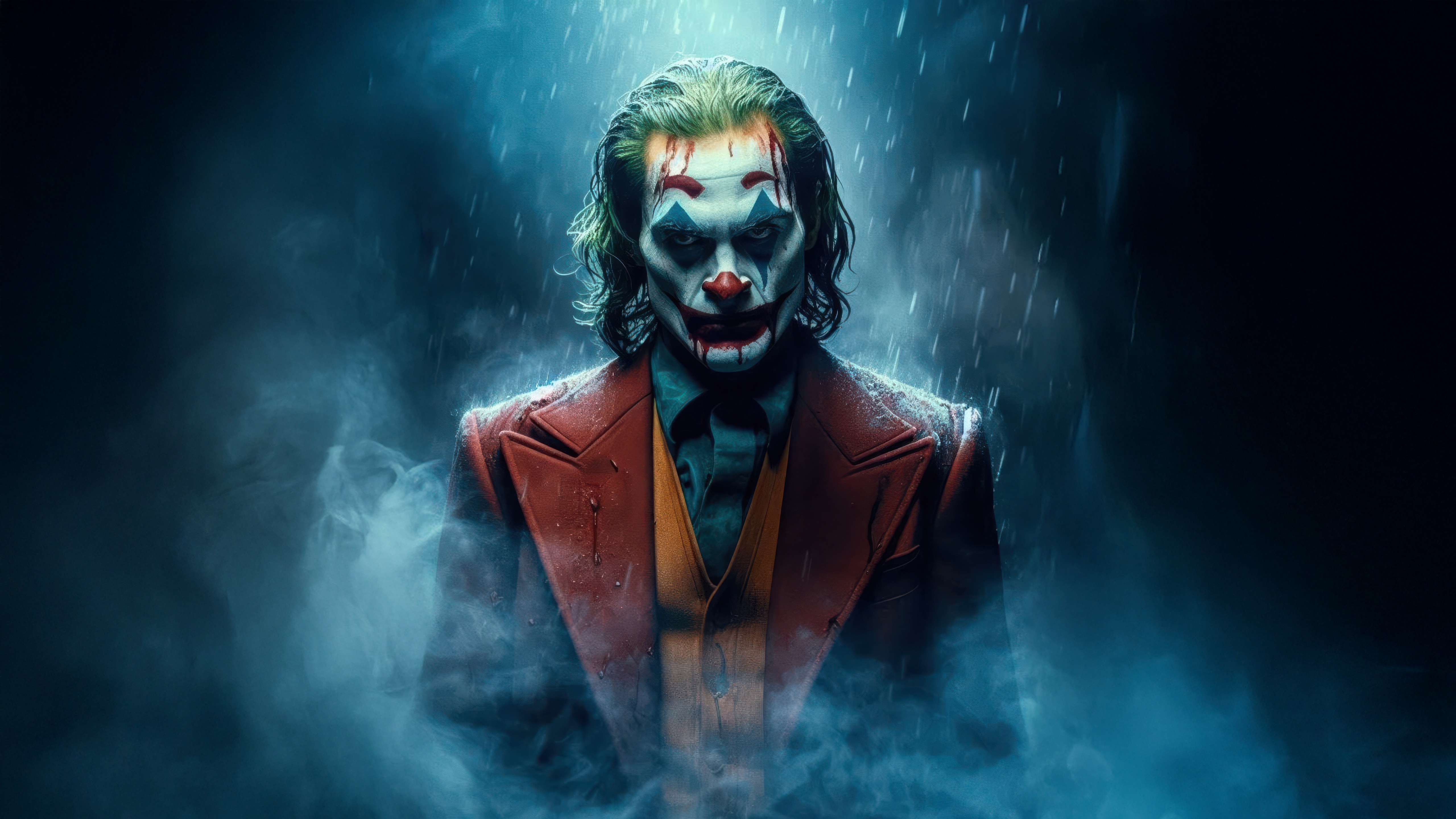 Joker in the rain with smoke HD Wallpaper