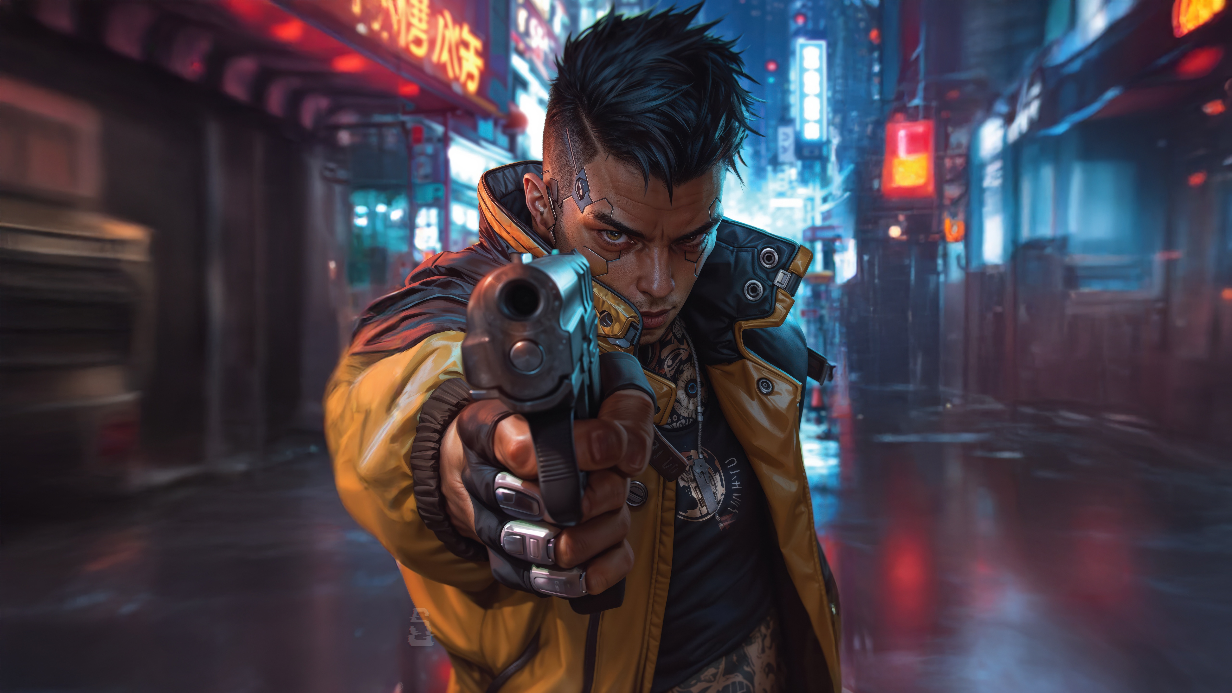 Cyberpunk 2077 V with Gun HD Wallpaper