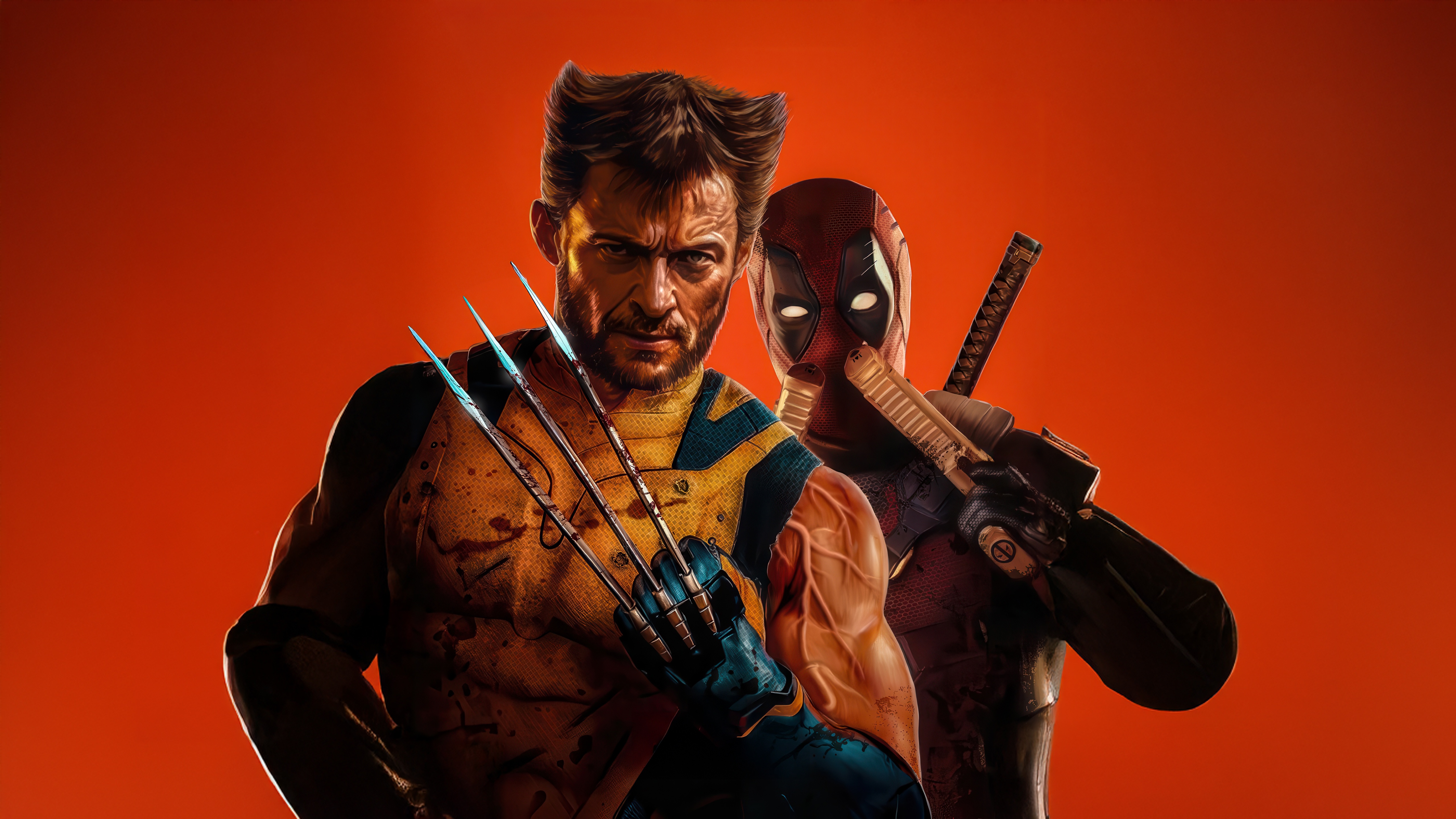 Deadpool and Wolverine with adamantium claws HD Wallpaper