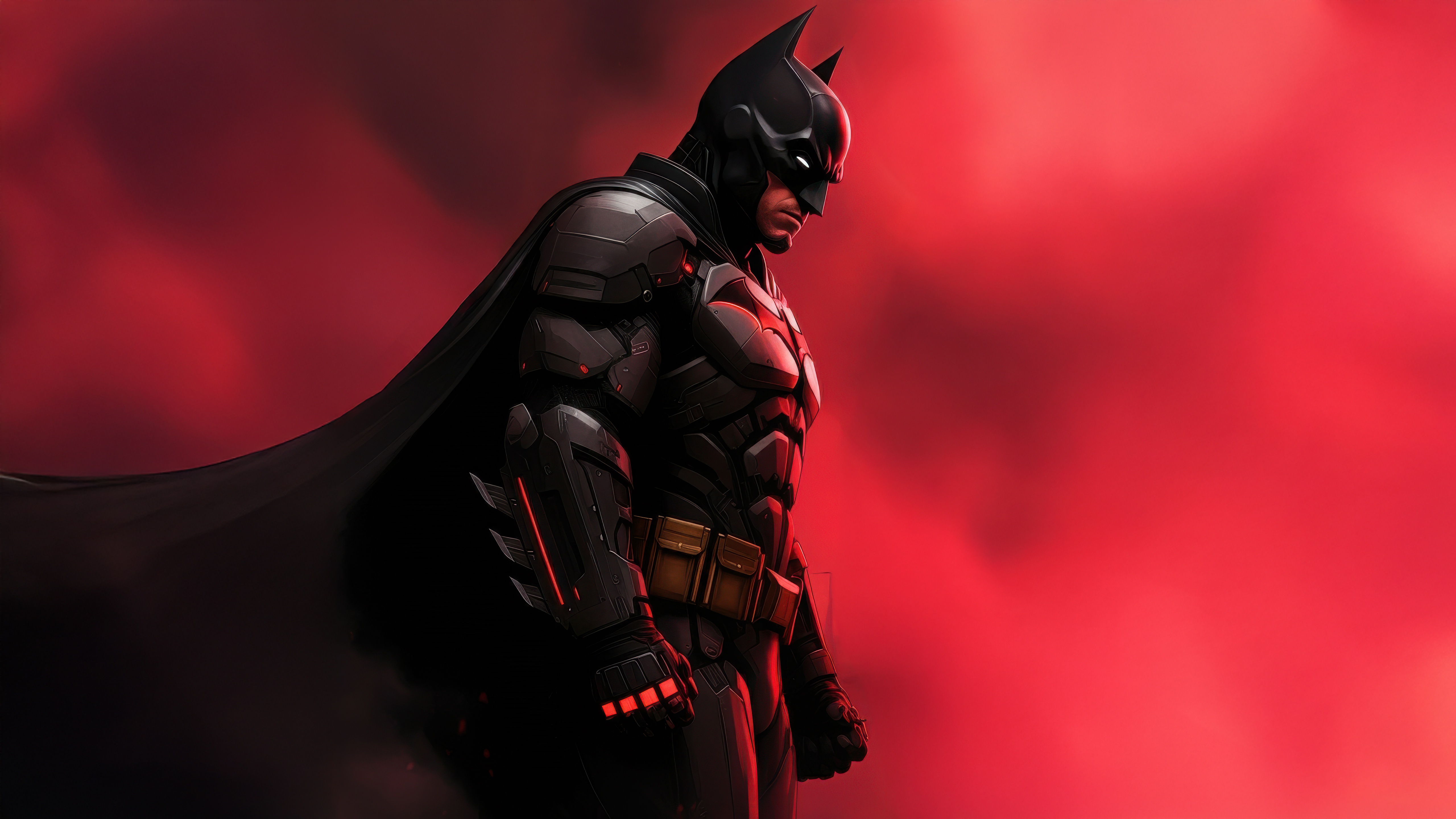 The Batman Stands Against Red Haze HD Wallpaper