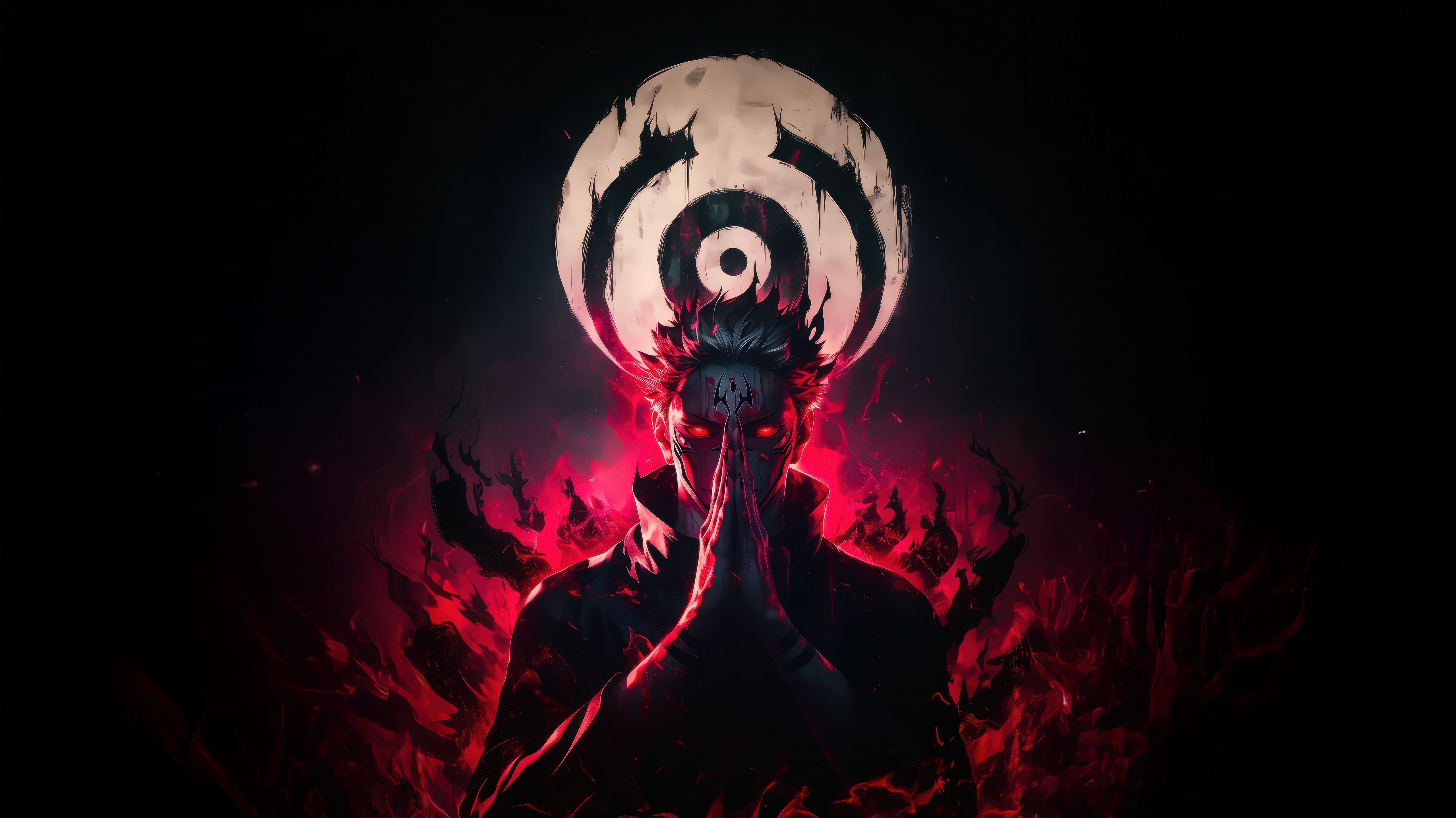 Sukuna Praying Under a Circular Symbol HD Wallpaper