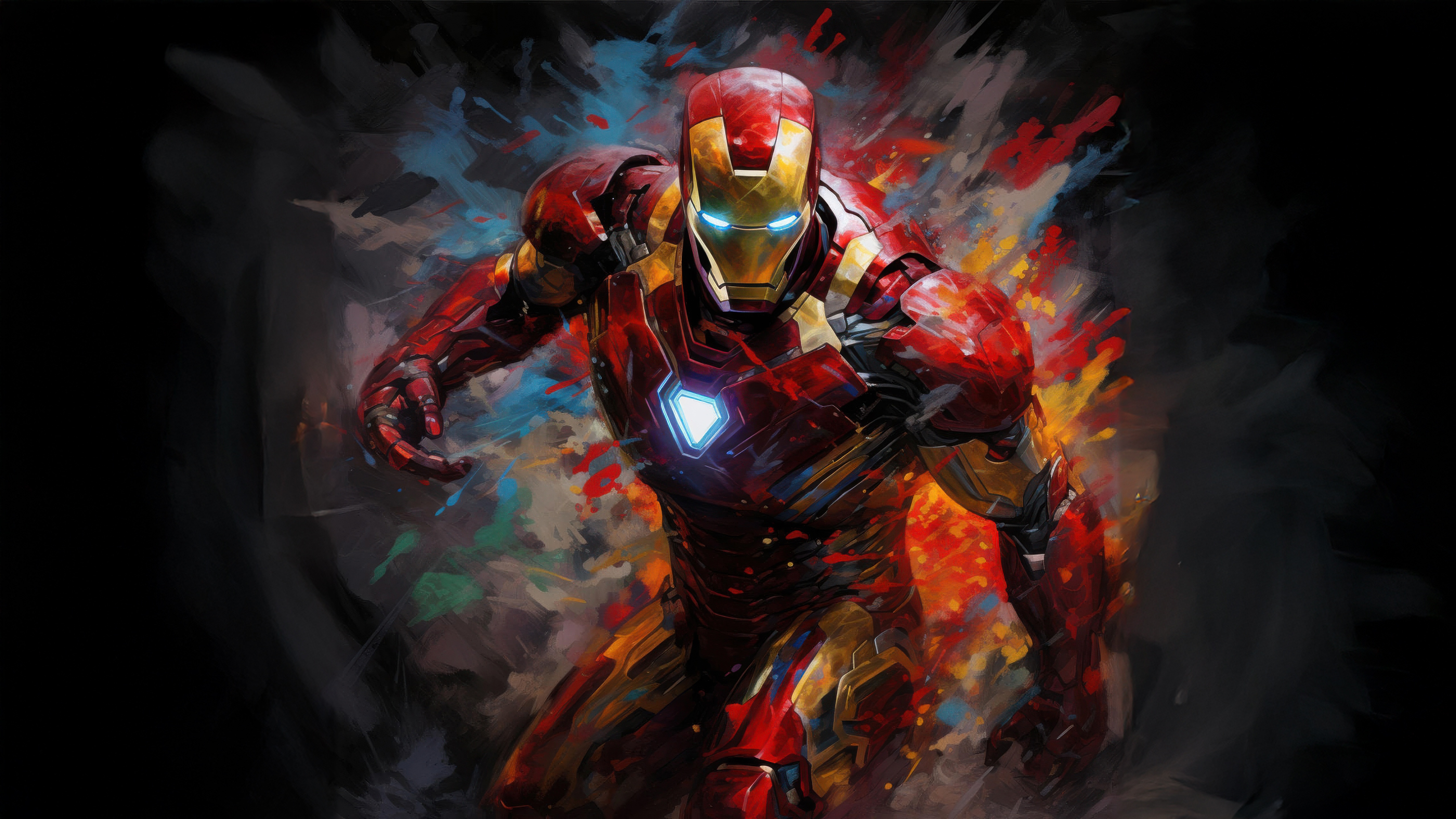 Iron Man in a dynamic, colorful painting HD Wallpaper