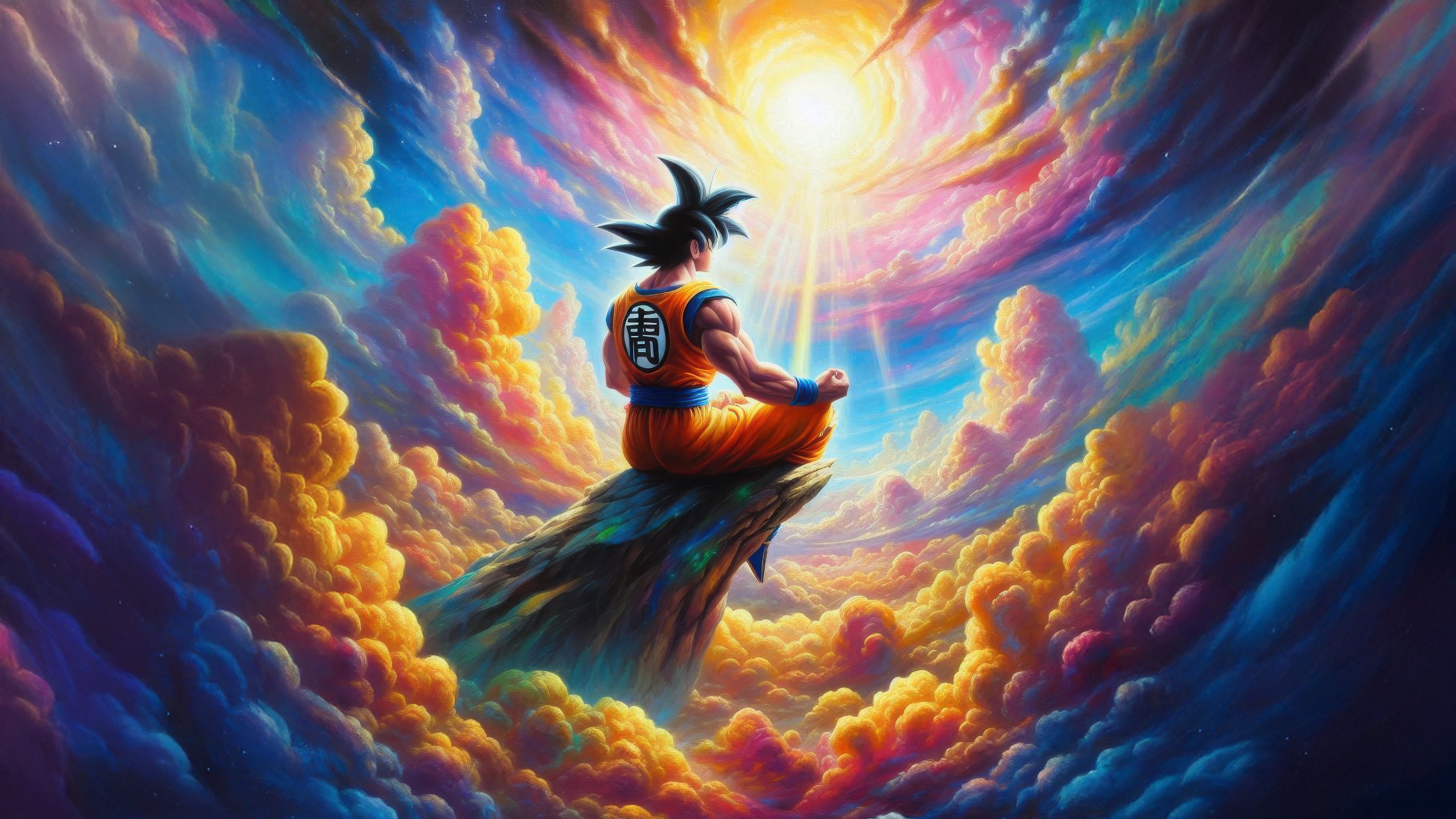 Goku Meditating in Cosmic Clouds HD Wallpaper