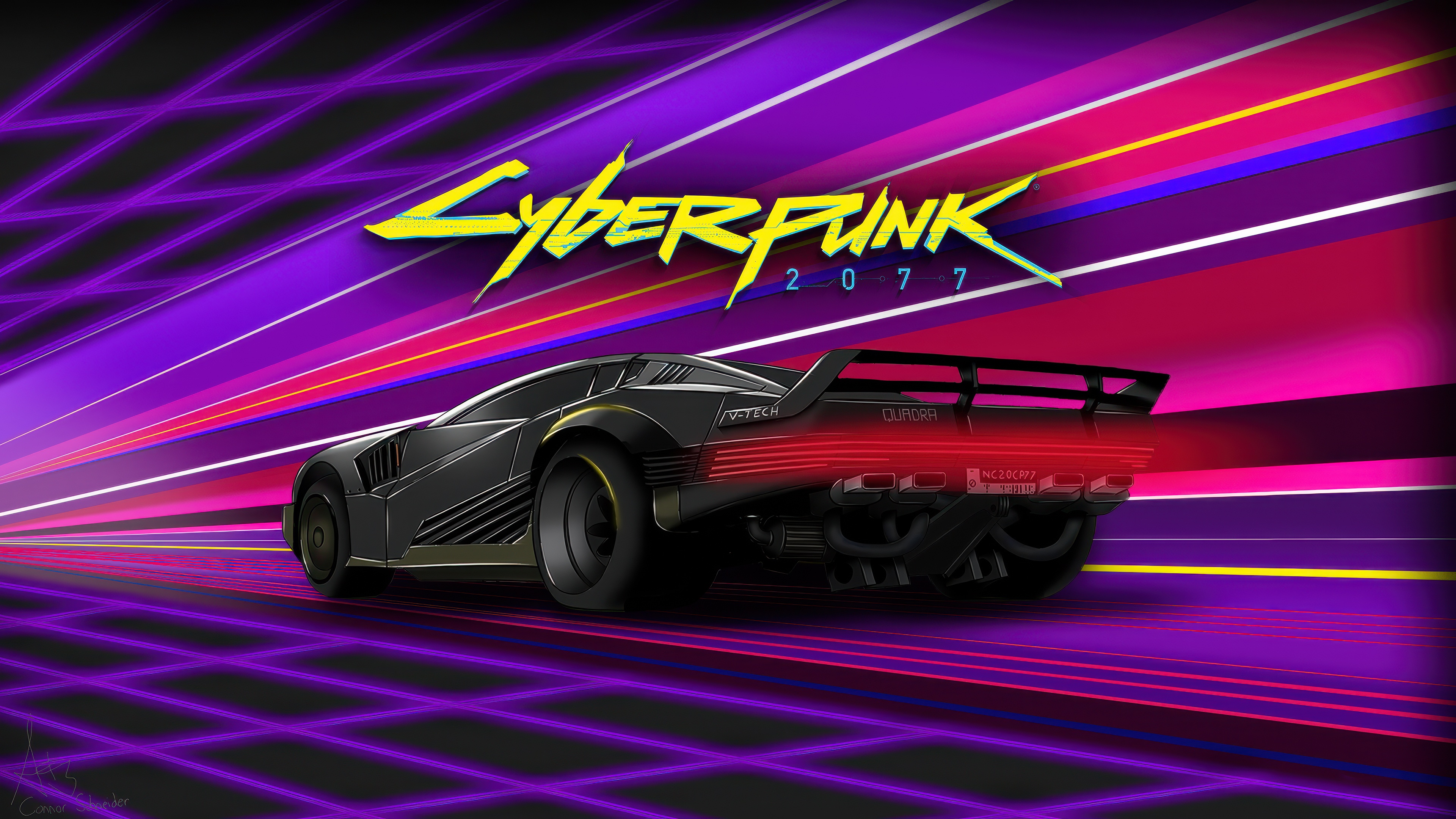 Cyberpunk 2077 car in synthwave style HD Wallpaper