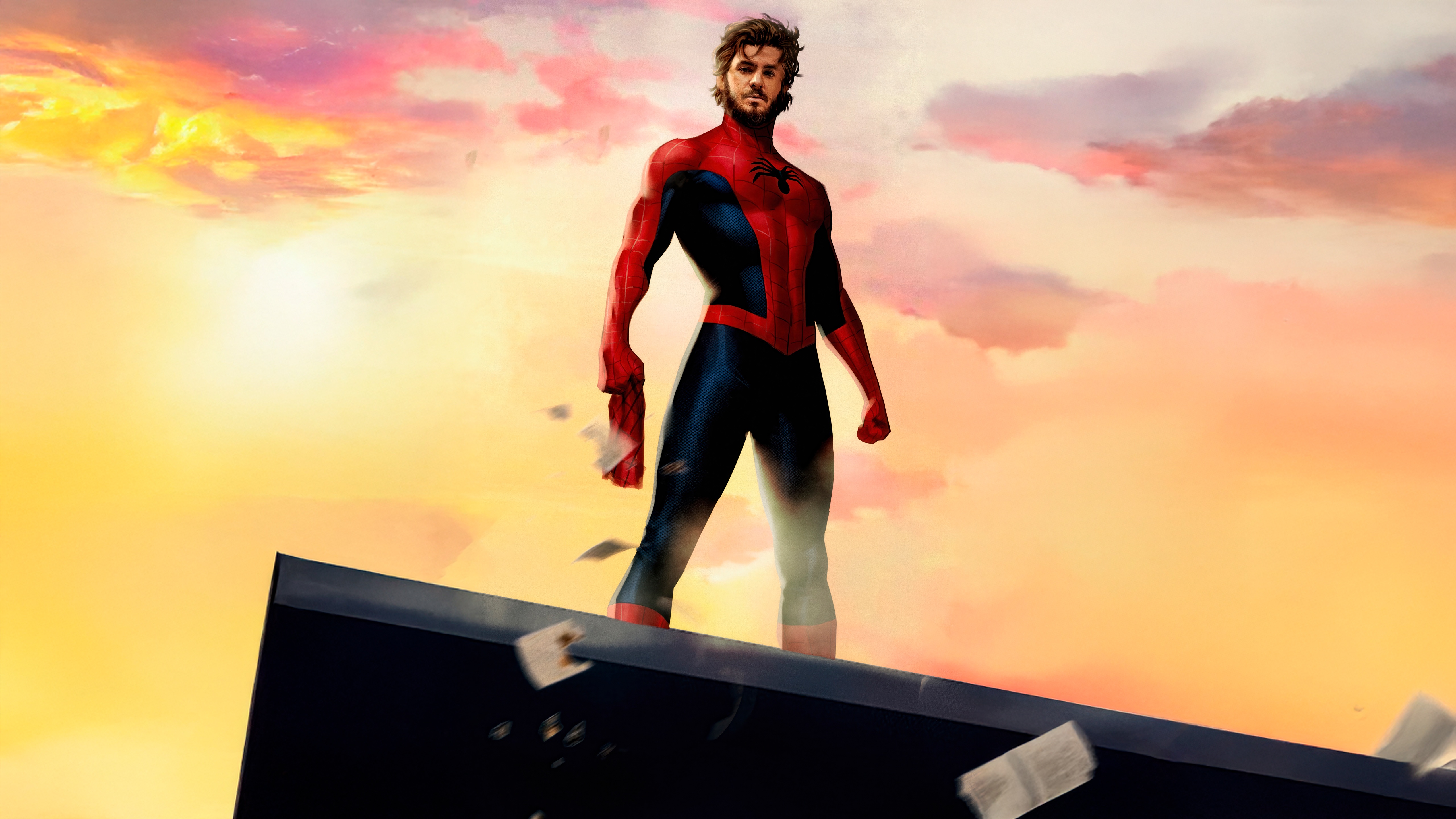 Andrew Garfield as Ultimate Spider-Man standing on a ledge HD Wallpaper
