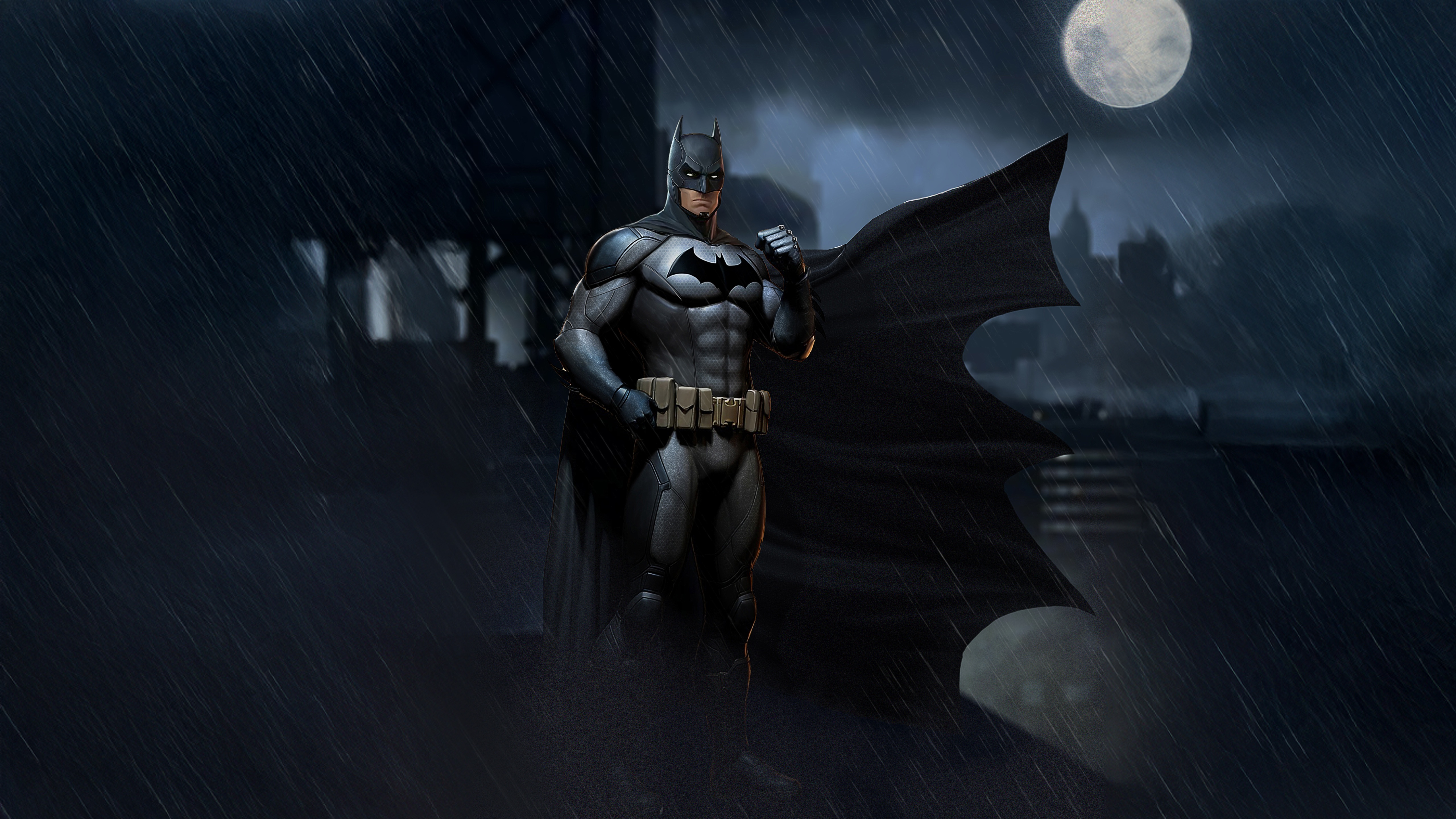 Batman Standing in the Rain Under the Moon HD Wallpaper