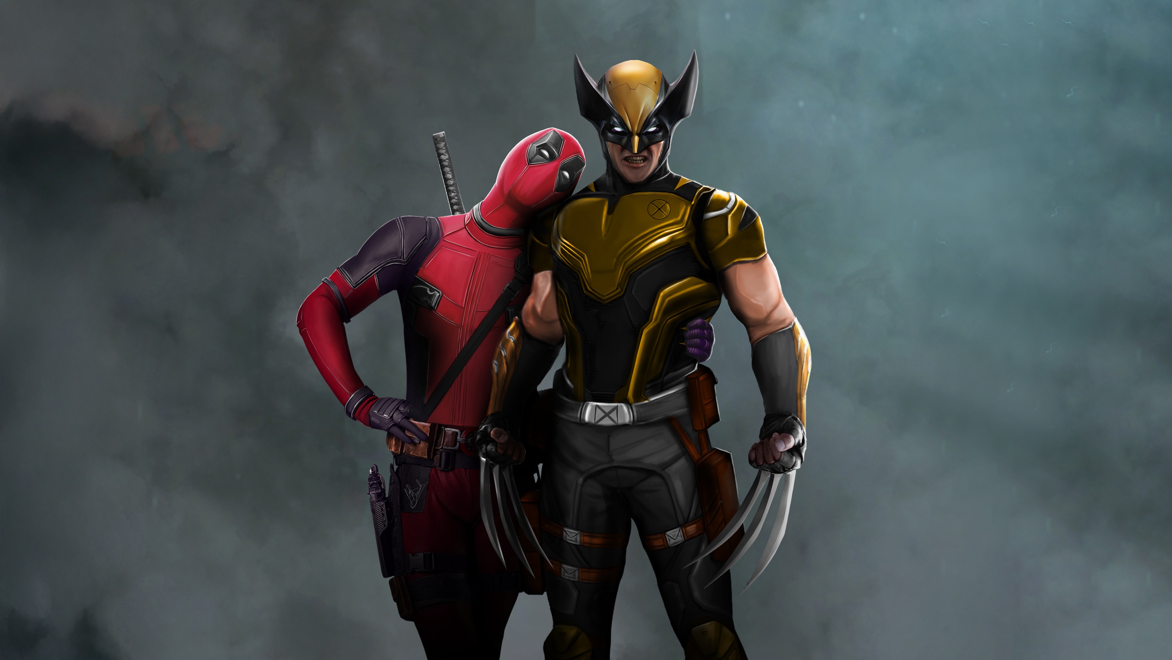 Deadpool and Wolverine in a close embrace HD Wallpaper