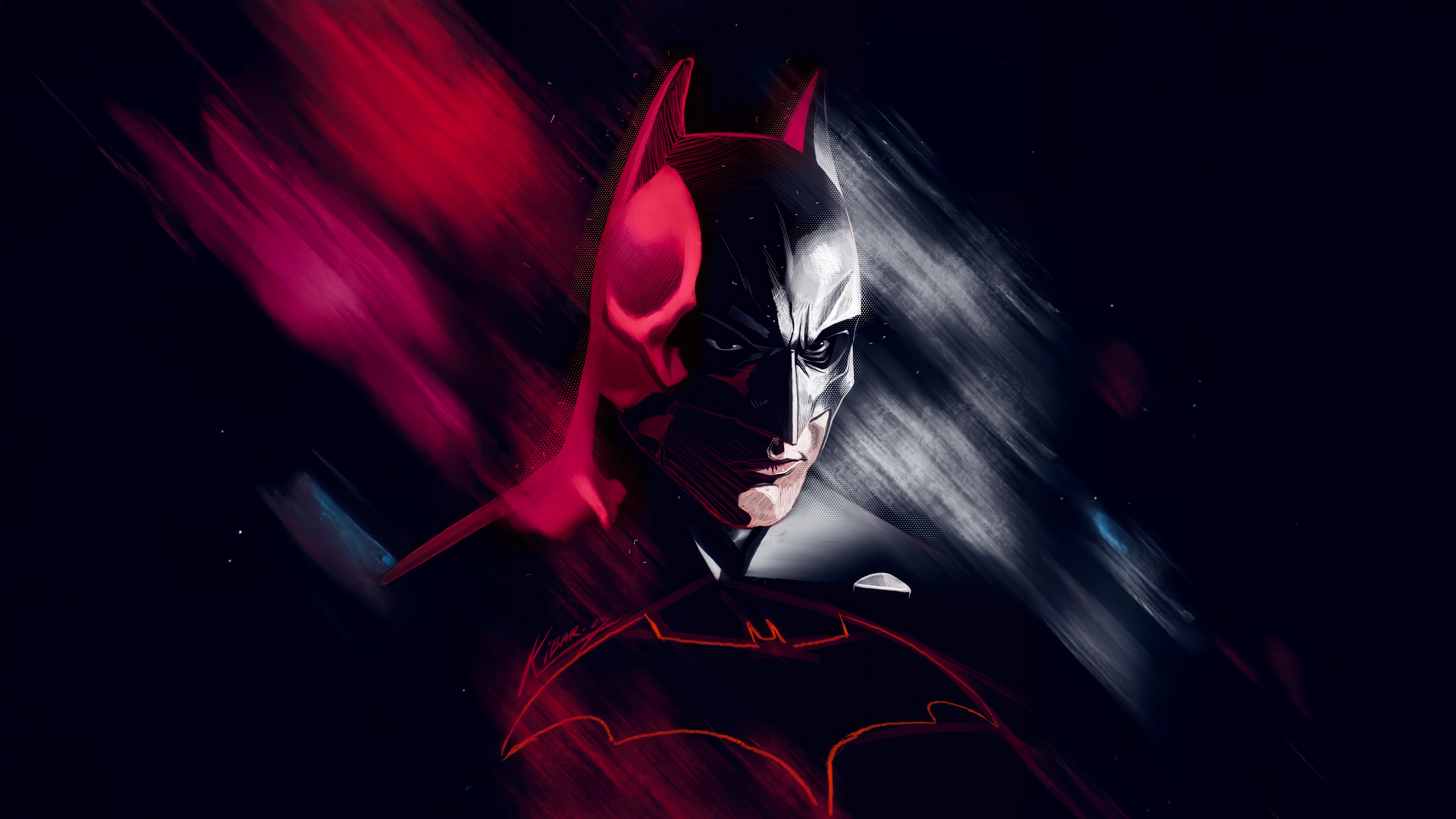 Batman with Red and White Streaks HD Wallpaper