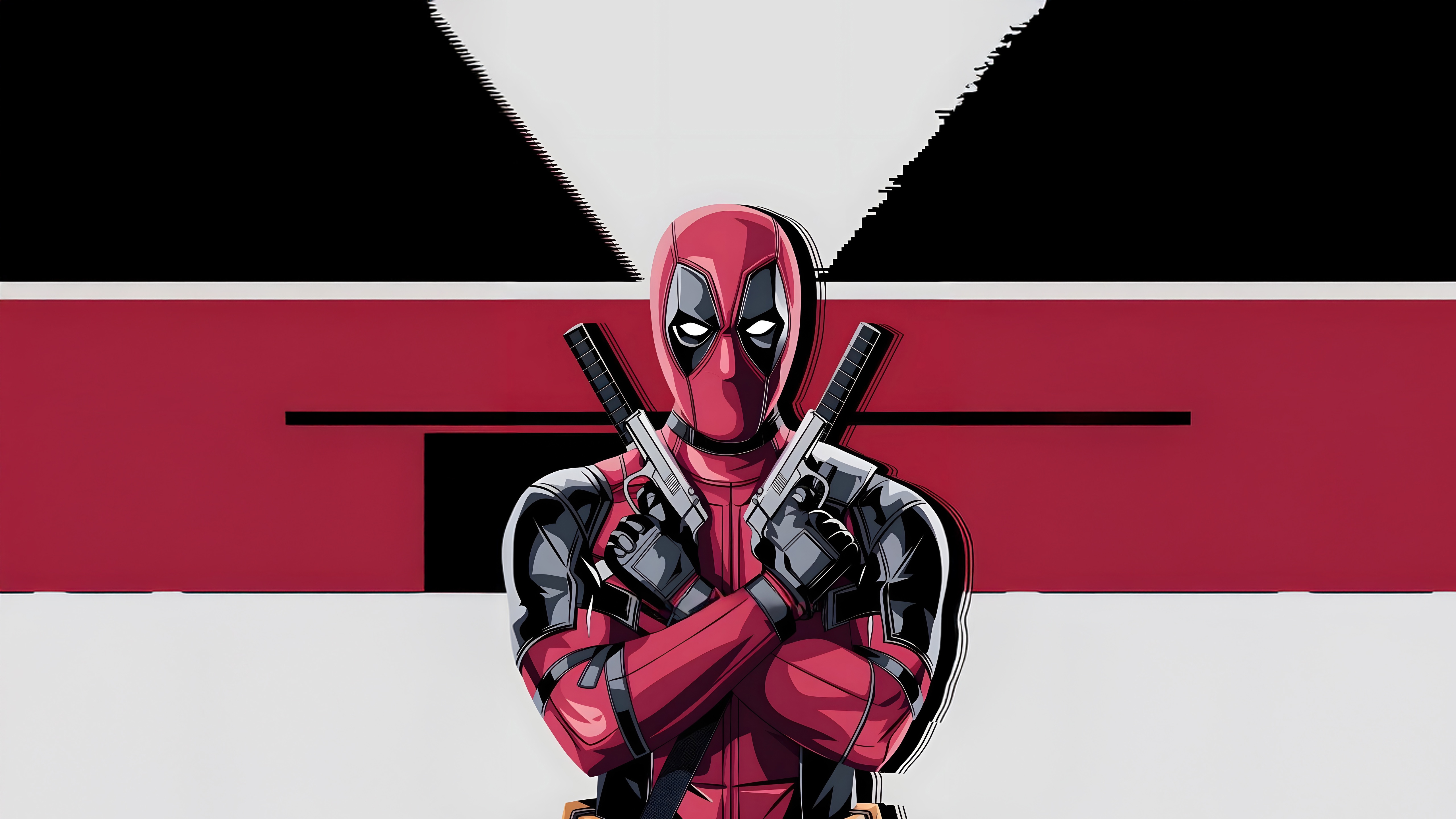 Deadpool holding two guns with a red and black background HD Wallpaper