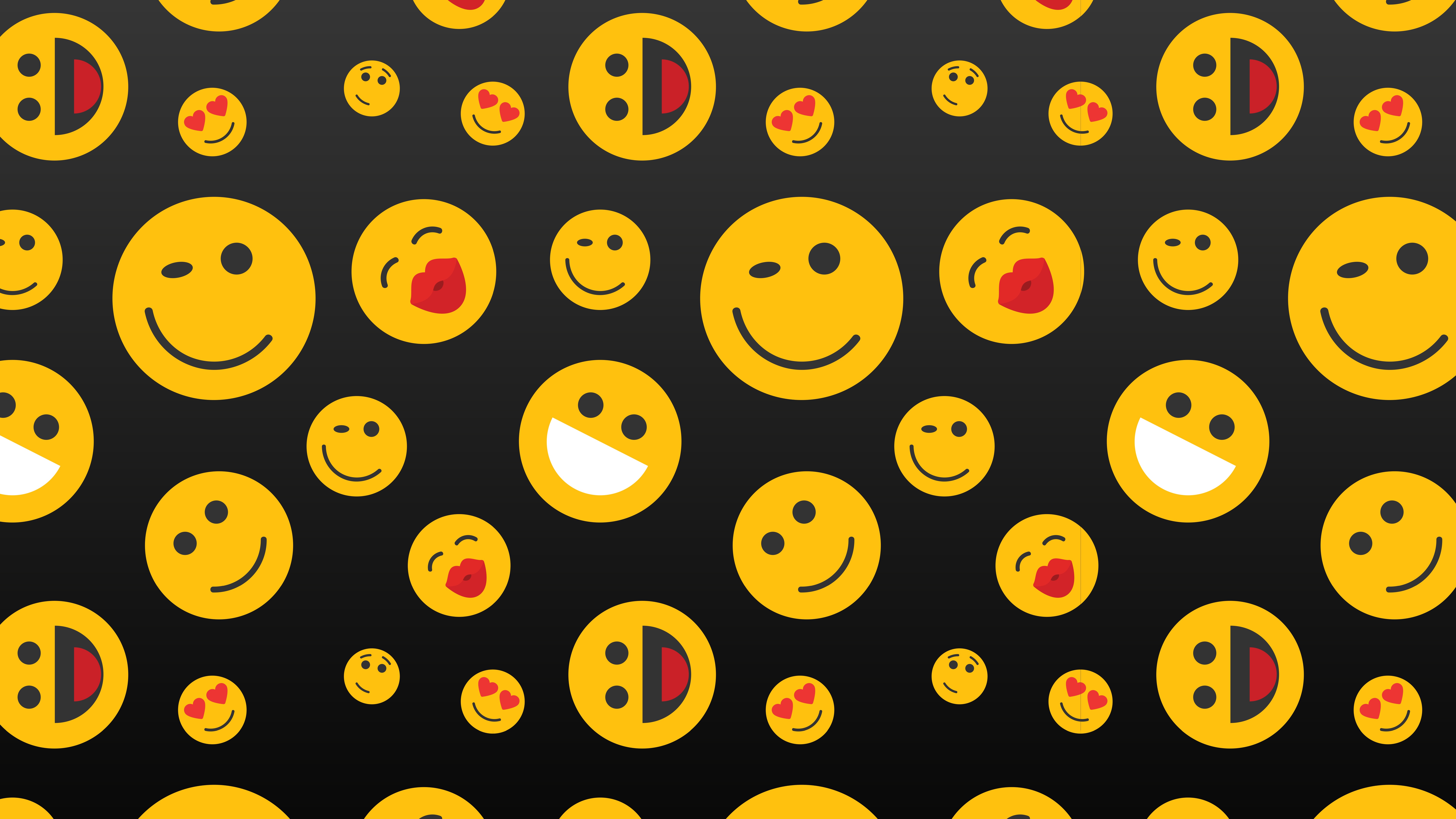 Pattern of yellow emojis on a black background HD Wallpaper