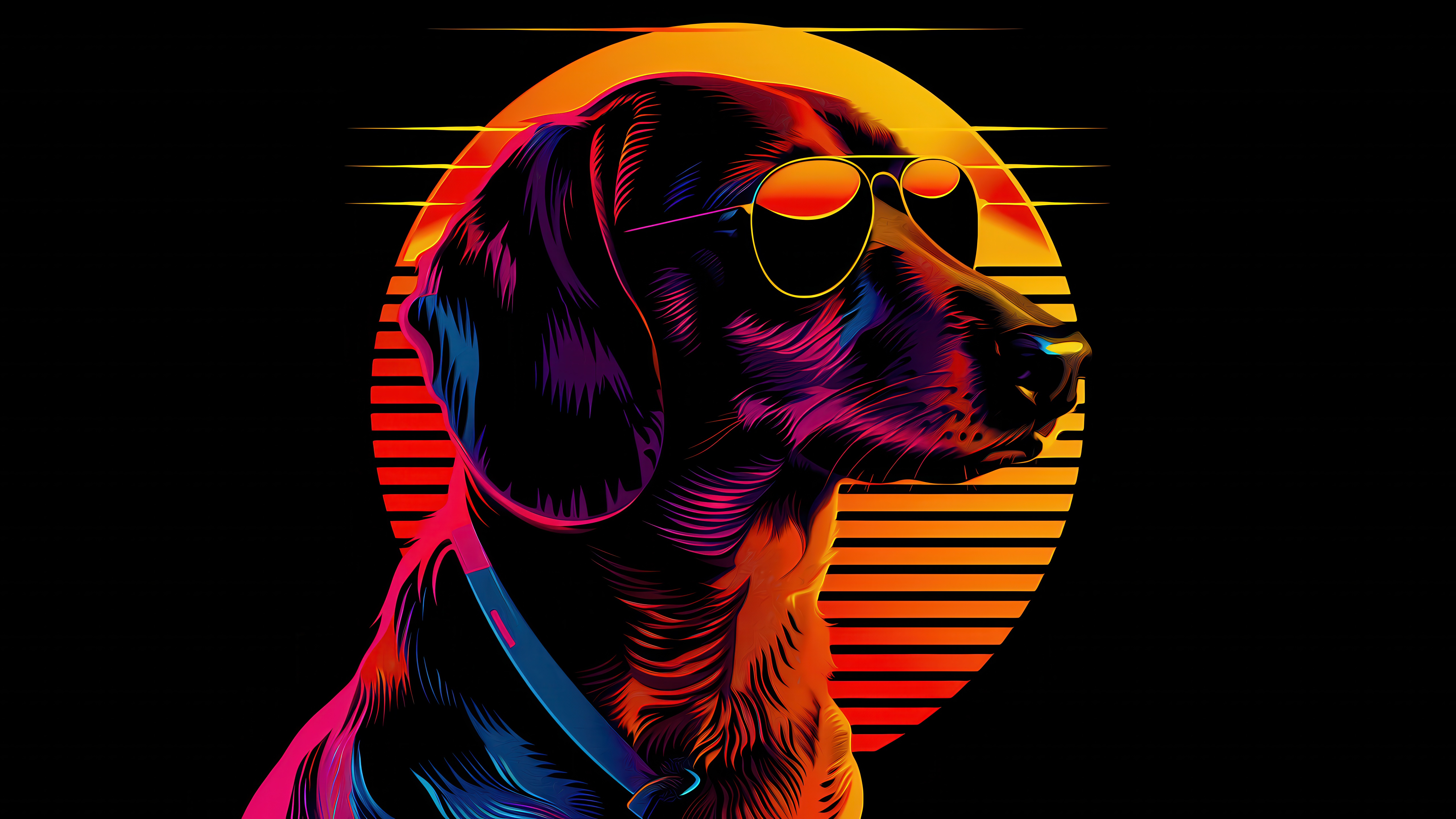 Synthwave Dog Wearing Sunglasses HD Wallpaper