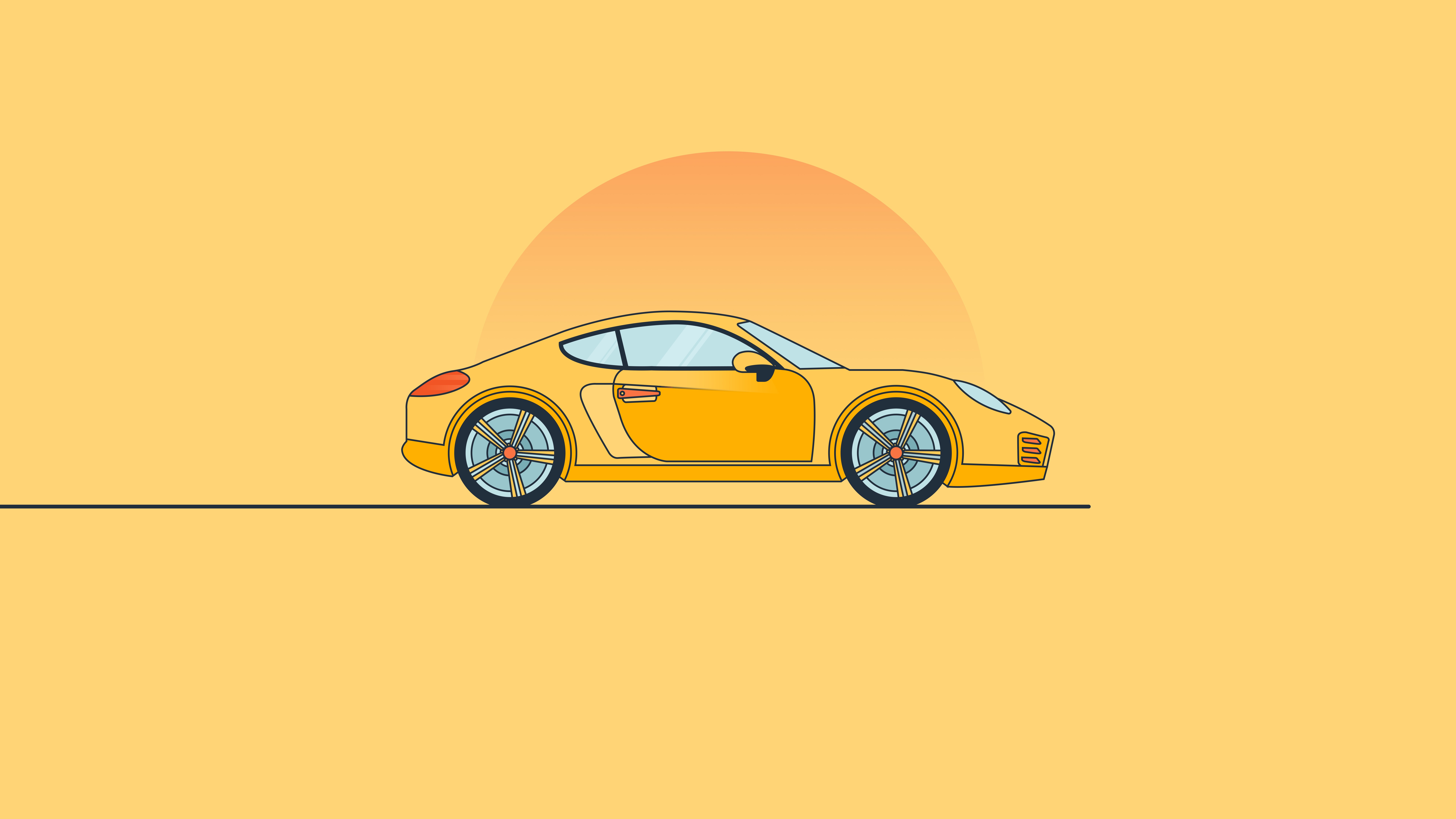 Yellow Porsche Car Minimal HD Wallpaper