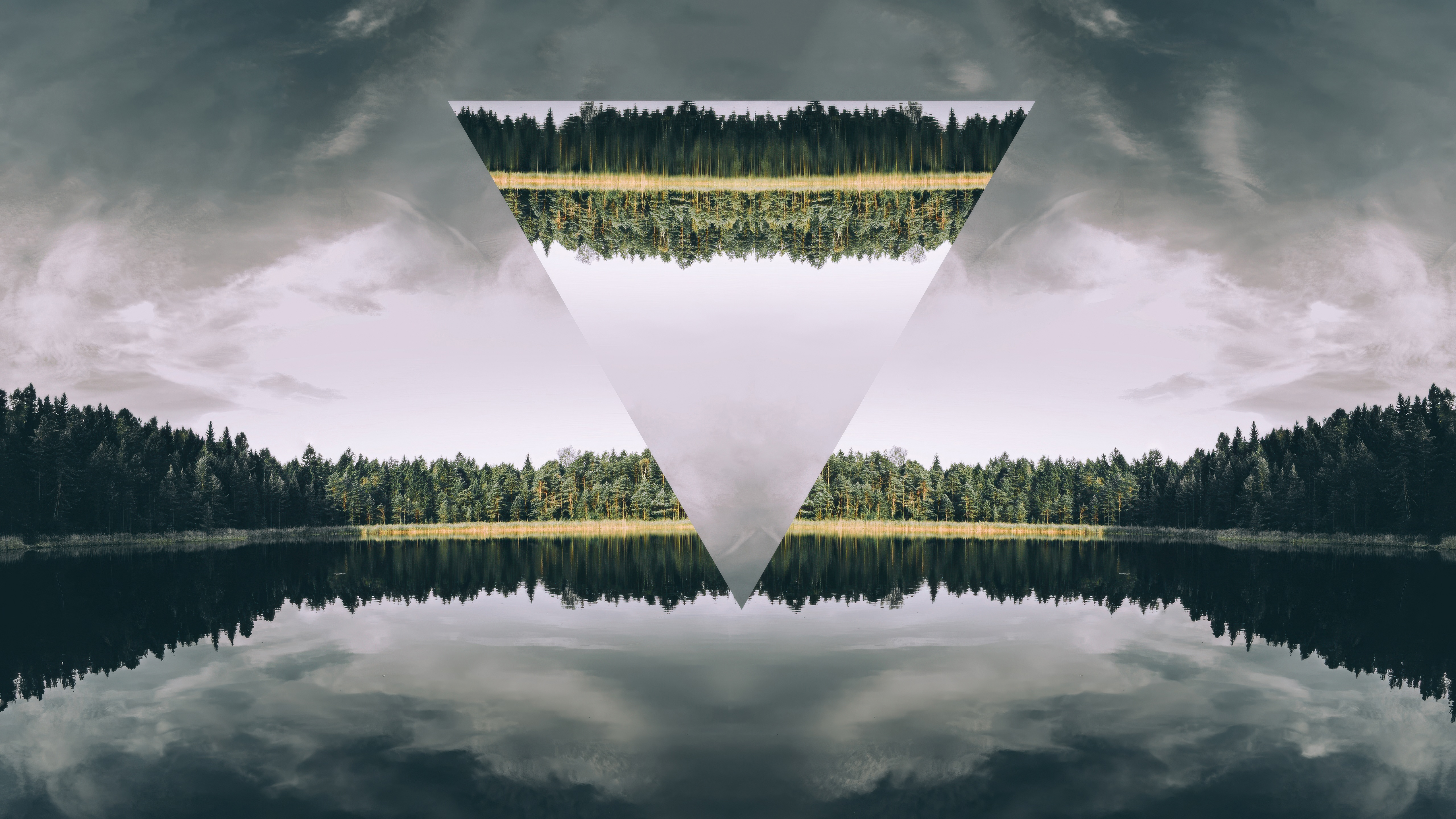 Nature Polyscape with Forest and Lake Reflection HD Wallpaper