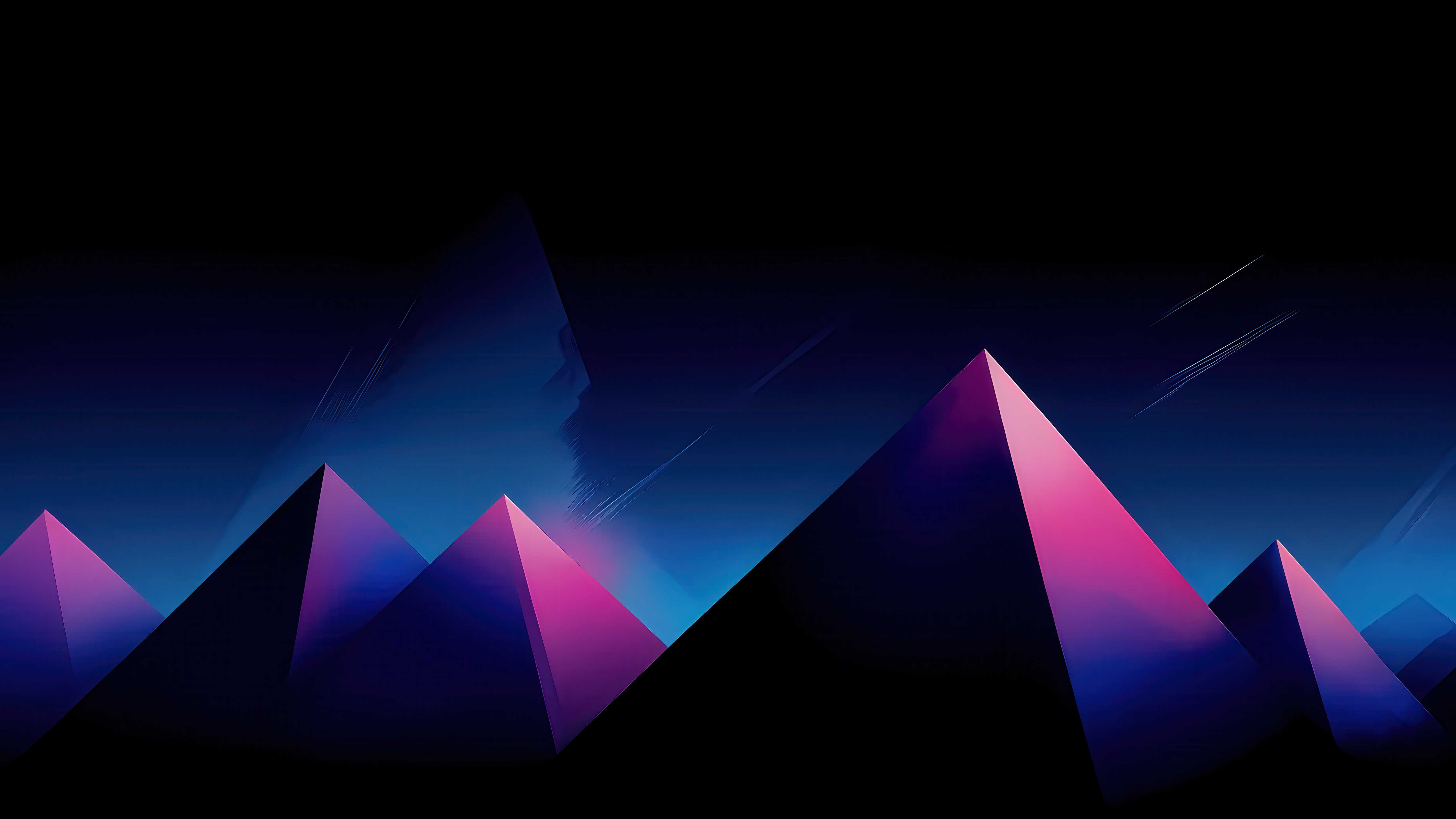 Minimalist Pyramids in a Dark, Neon Landscape HD Wallpaper
