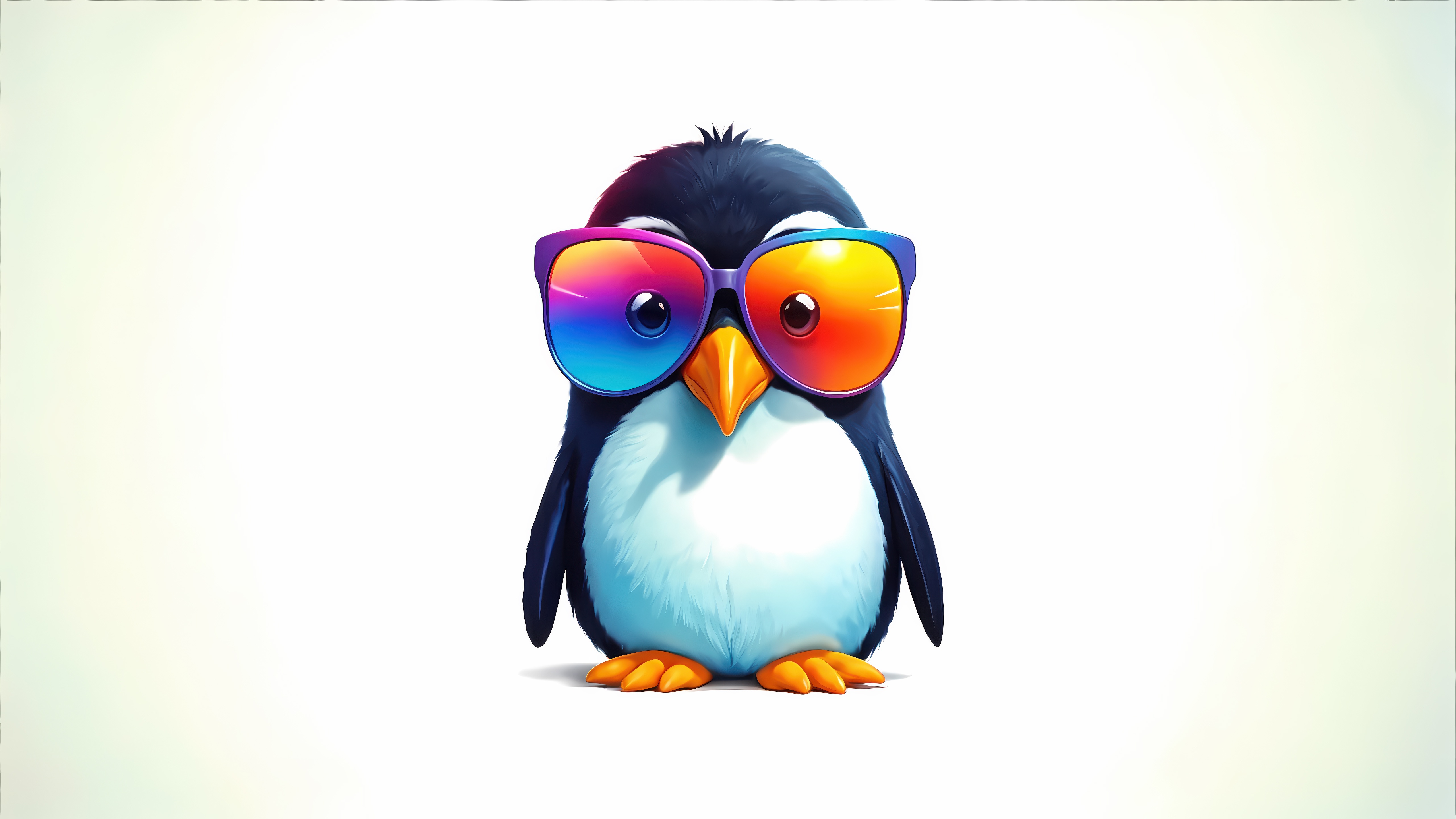 A cartoon penguin wearing rainbow sunglasses HD Wallpaper