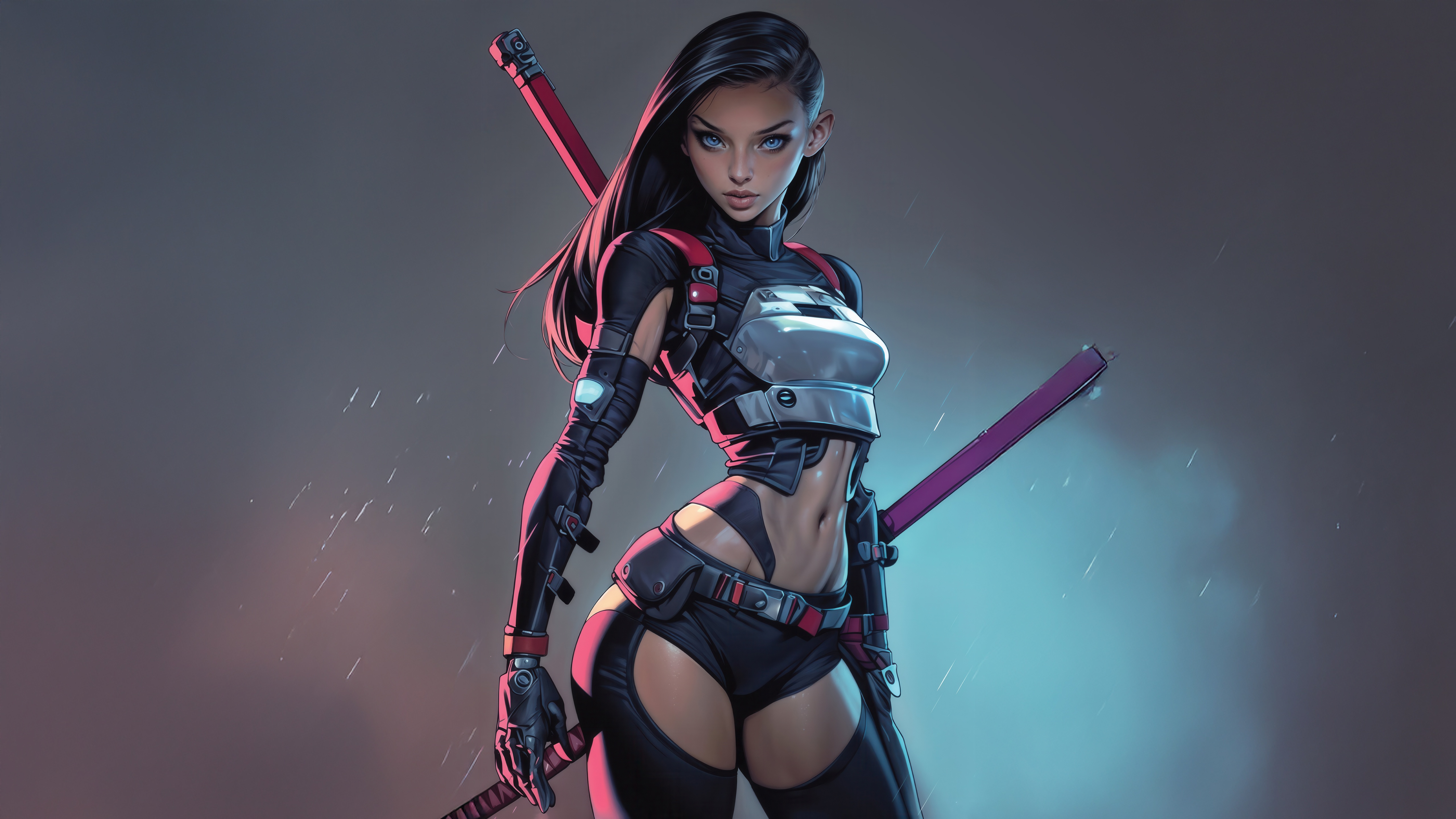 Anime girl with cyber edge and swords HD Wallpaper