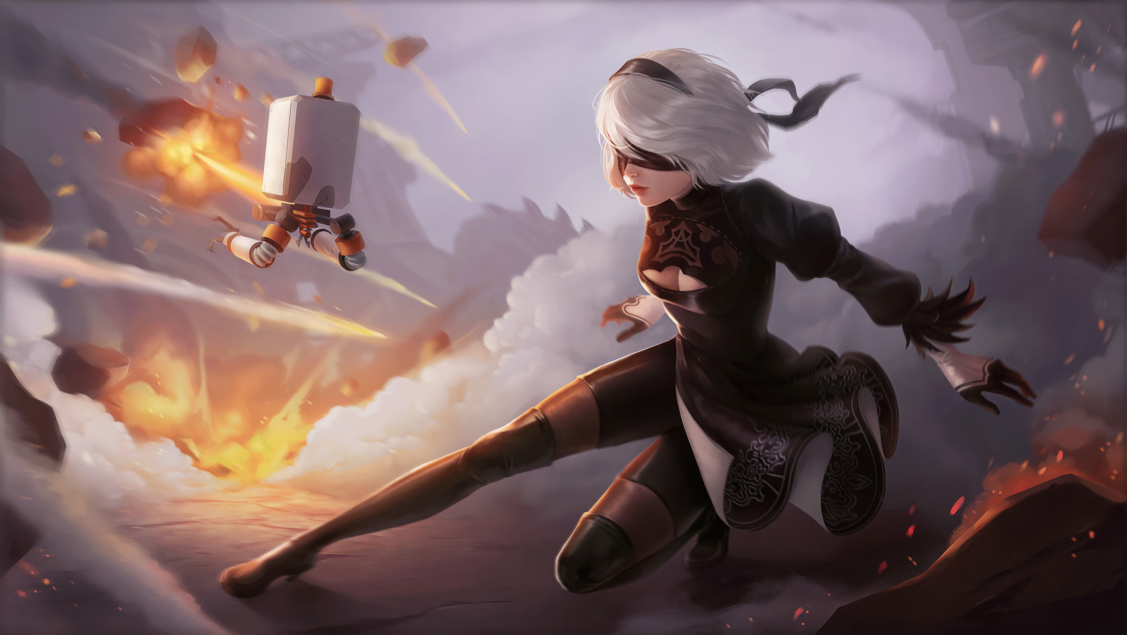 2B and Pod 042 in Nier Automata HD Wallpaper