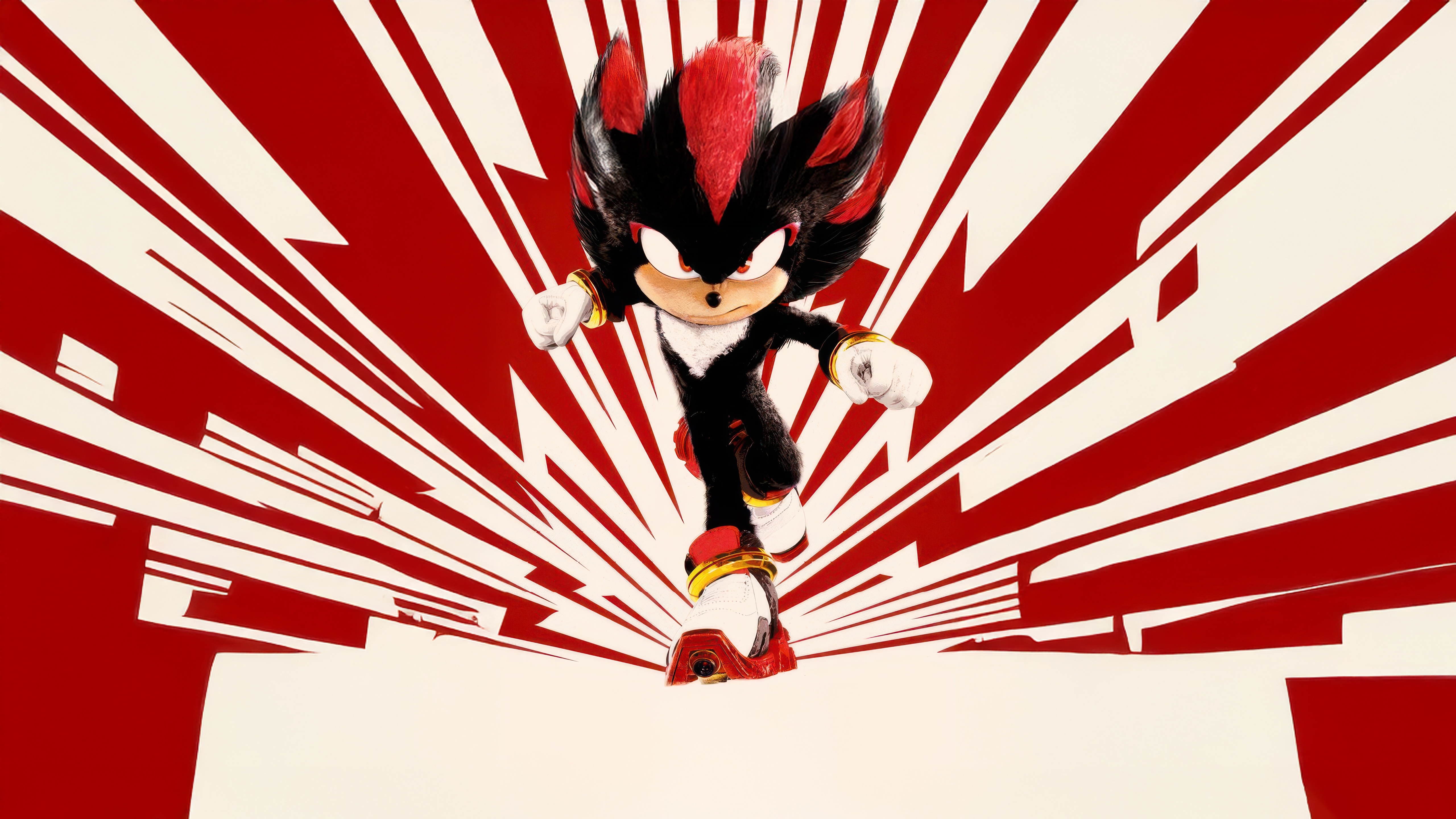 Shadow the Hedgehog running with red and white background HD Wallpaper
