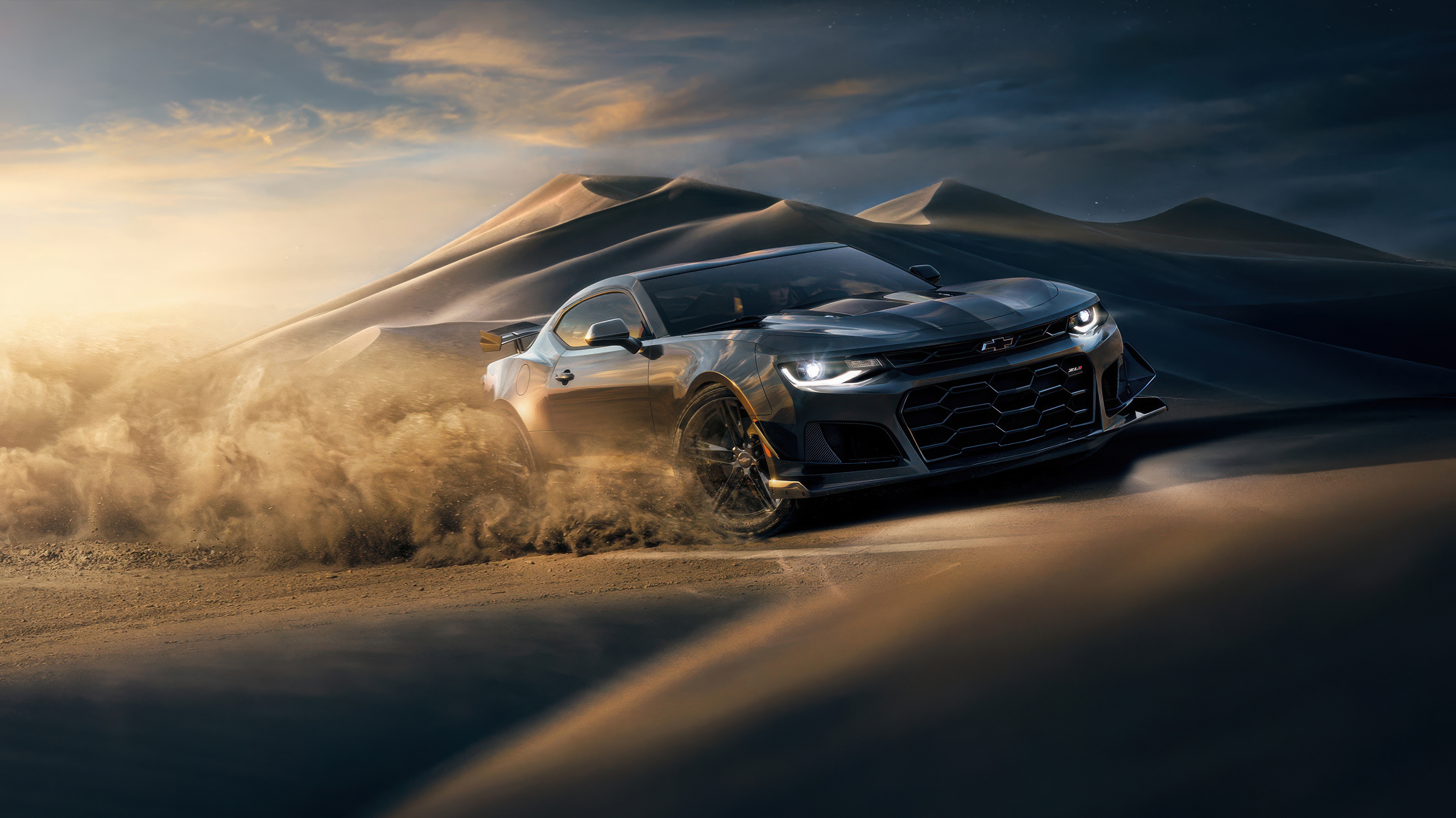 Chevrolet Camaro ZL1 drifting in the desert HD Wallpaper
