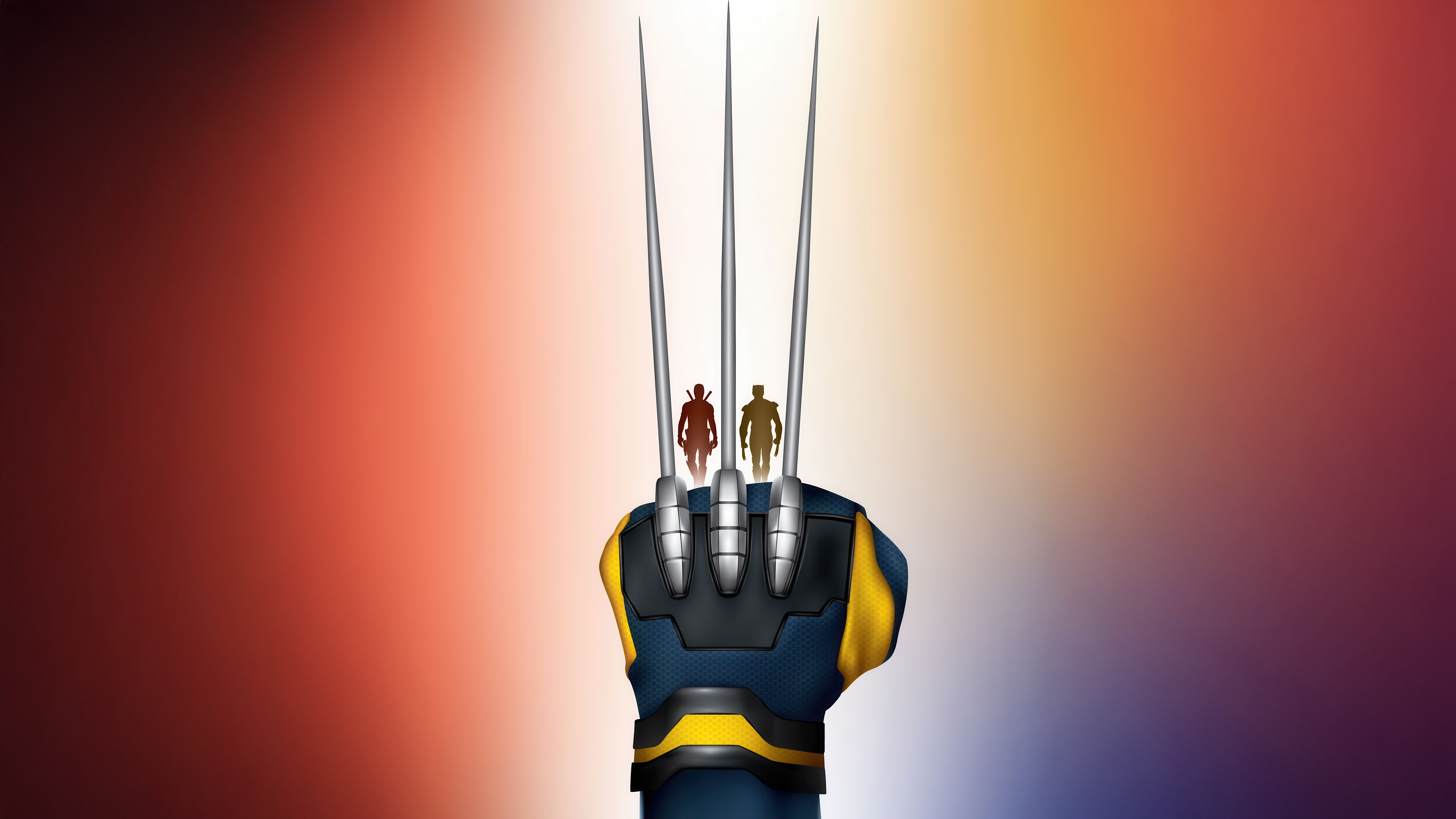 Wolverine's Claws with Deadpool and Wolverine Silhouettes HD Wallpaper