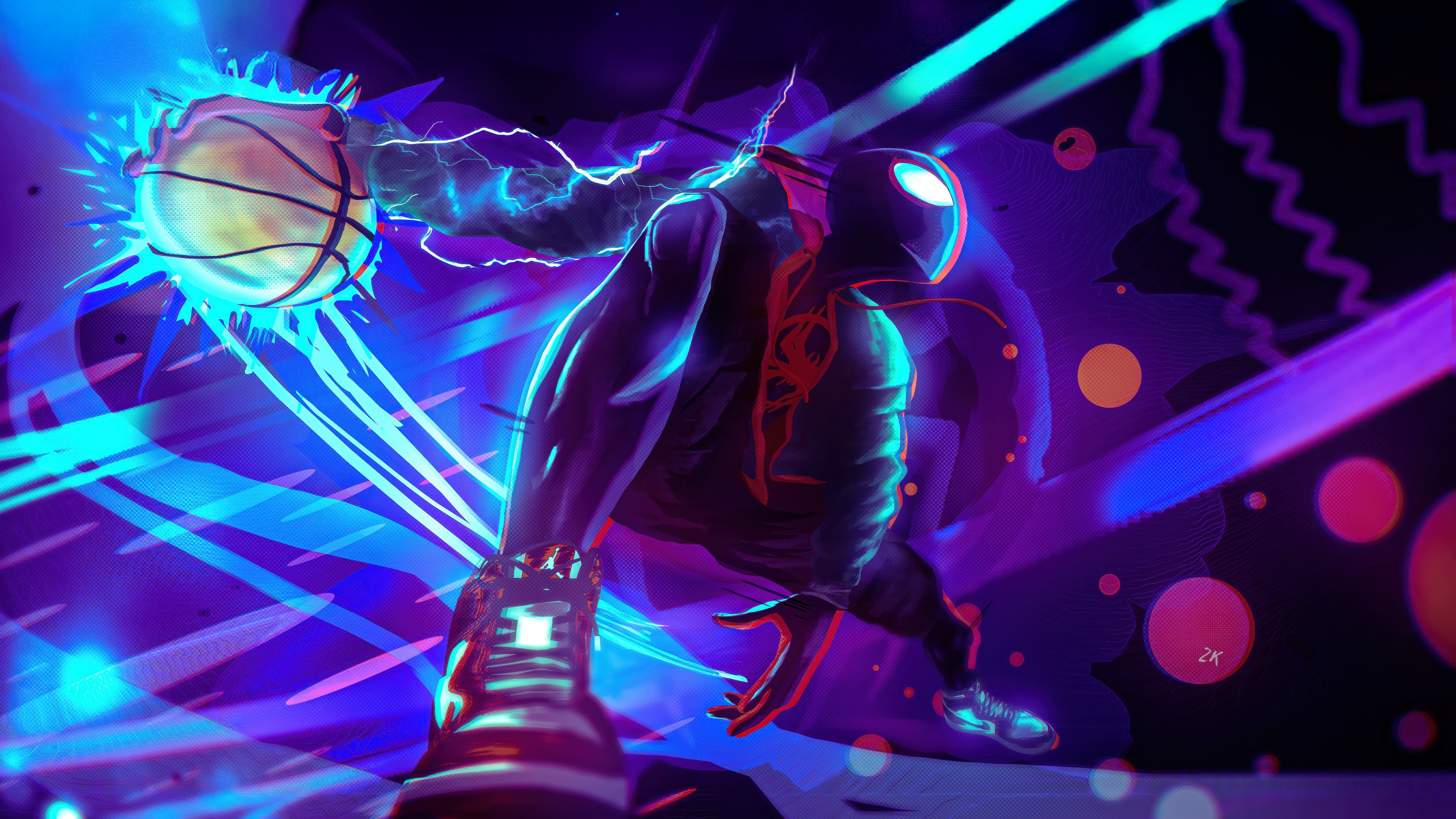 Miles Morales playing basketball with electric powers HD Wallpaper