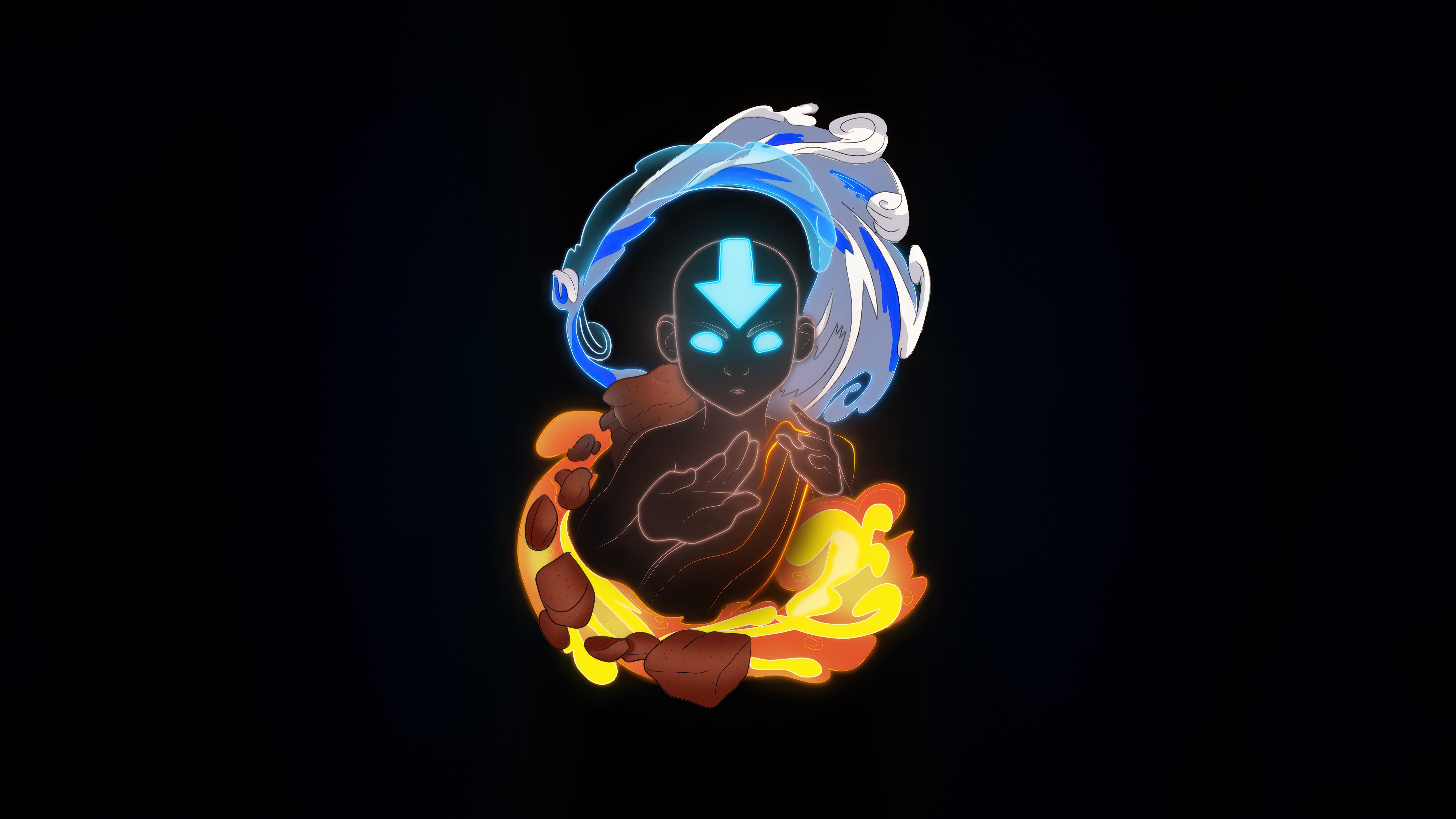 Aang surrounded by the four elements HD Wallpaper