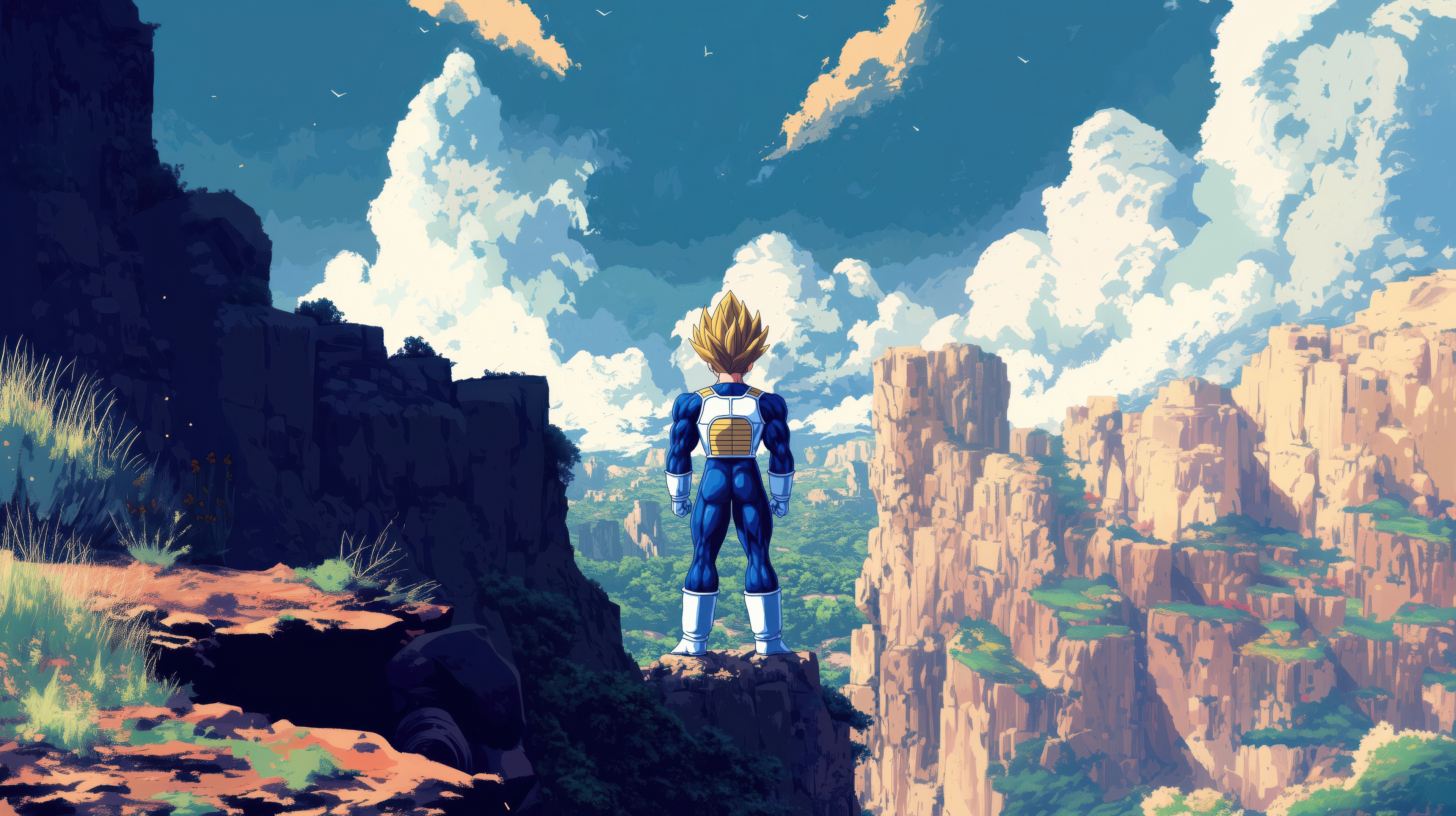 Super Saiyan Vegeta standing on a cliff HD Wallpaper