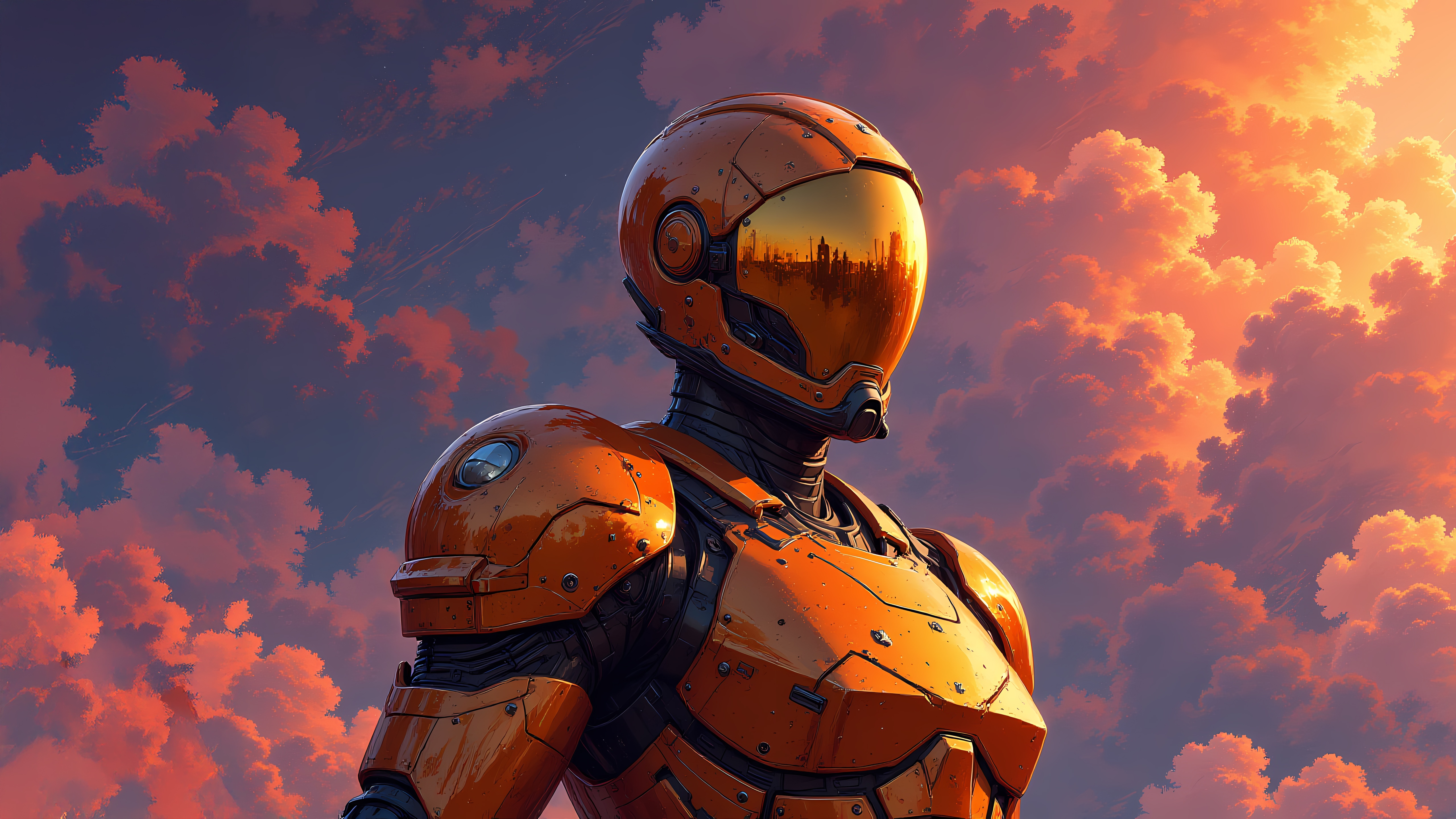 Futuristic Orange Robot Watchman HD Wallpaper