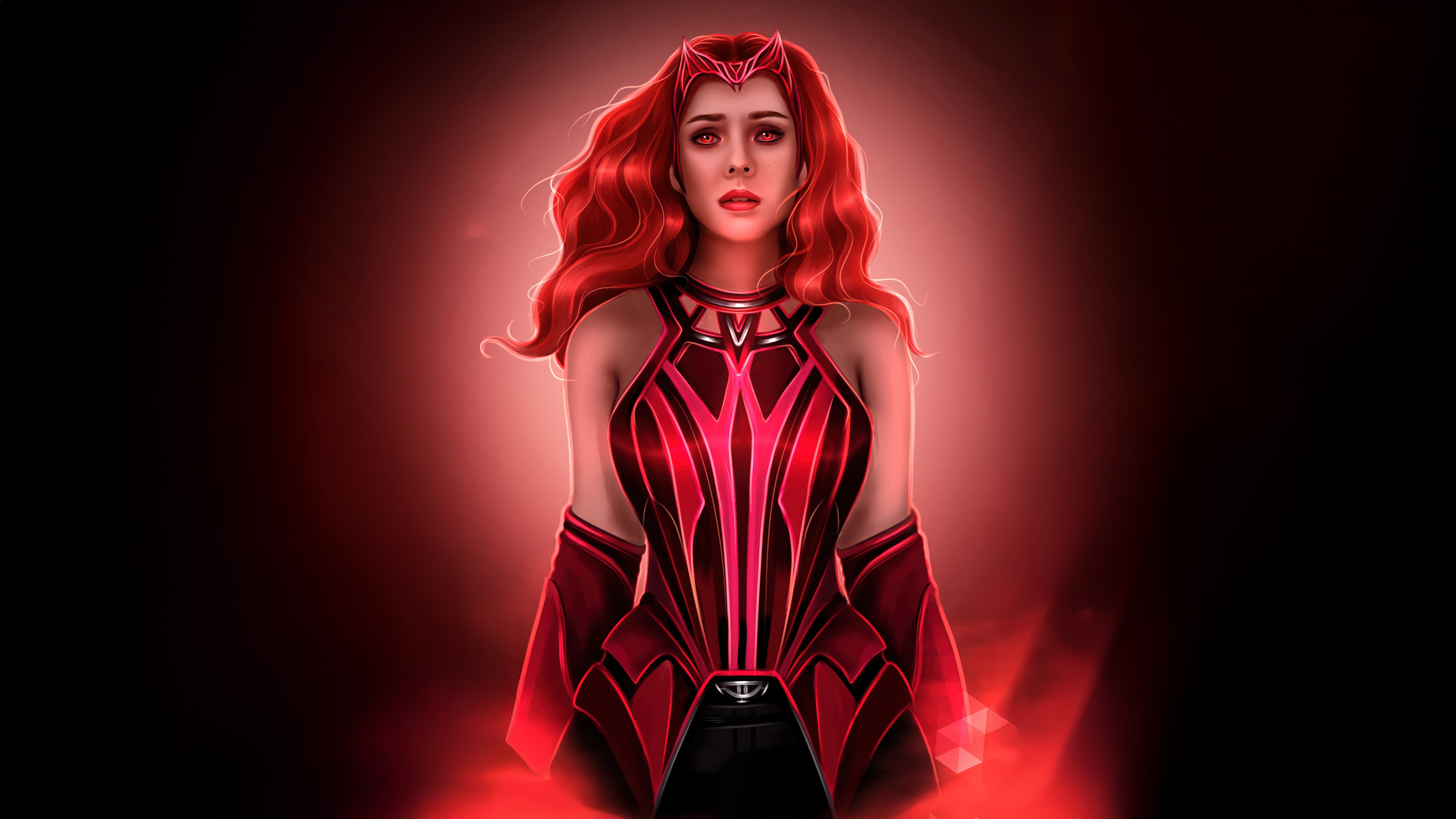 Scarlet Witch with red wavy hair and costume HD Wallpaper