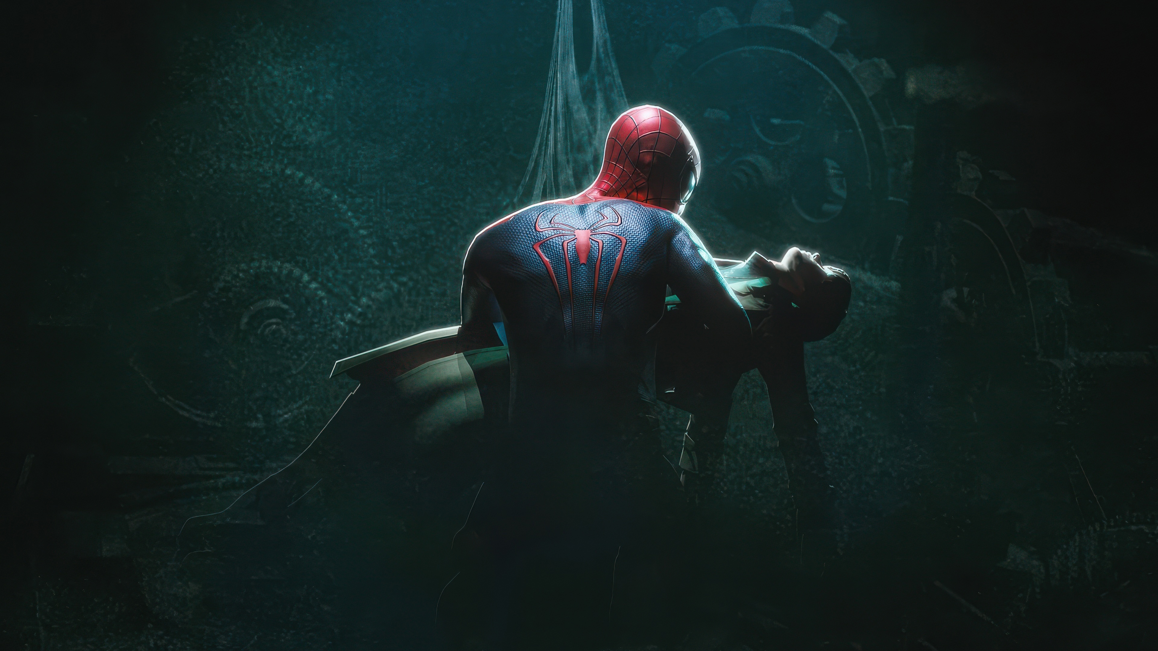 Spider-Man holding a fallen figure HD Wallpaper