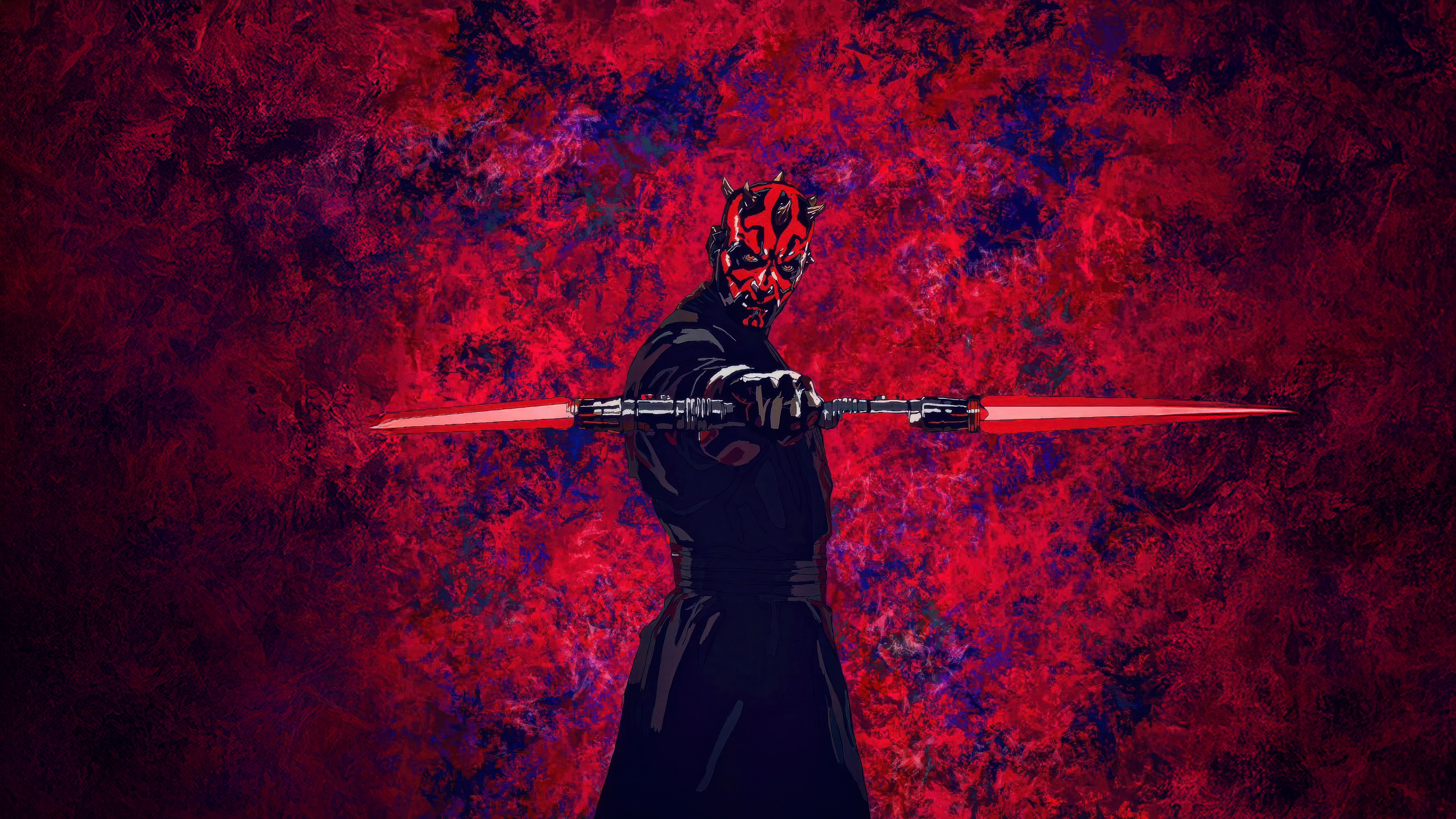 Darth Maul with Double-Bladed Lightsaber HD Wallpaper