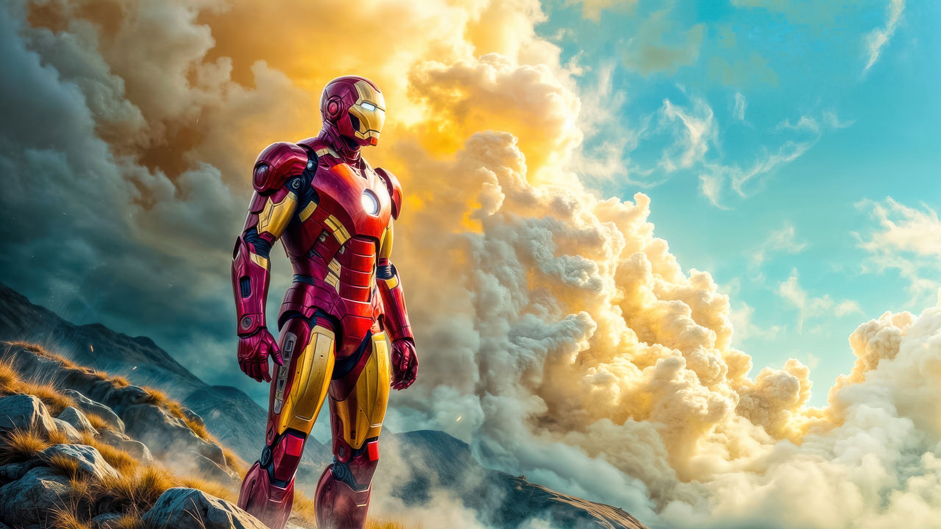 Invincible Iron Man standing on a mountain HD Wallpaper