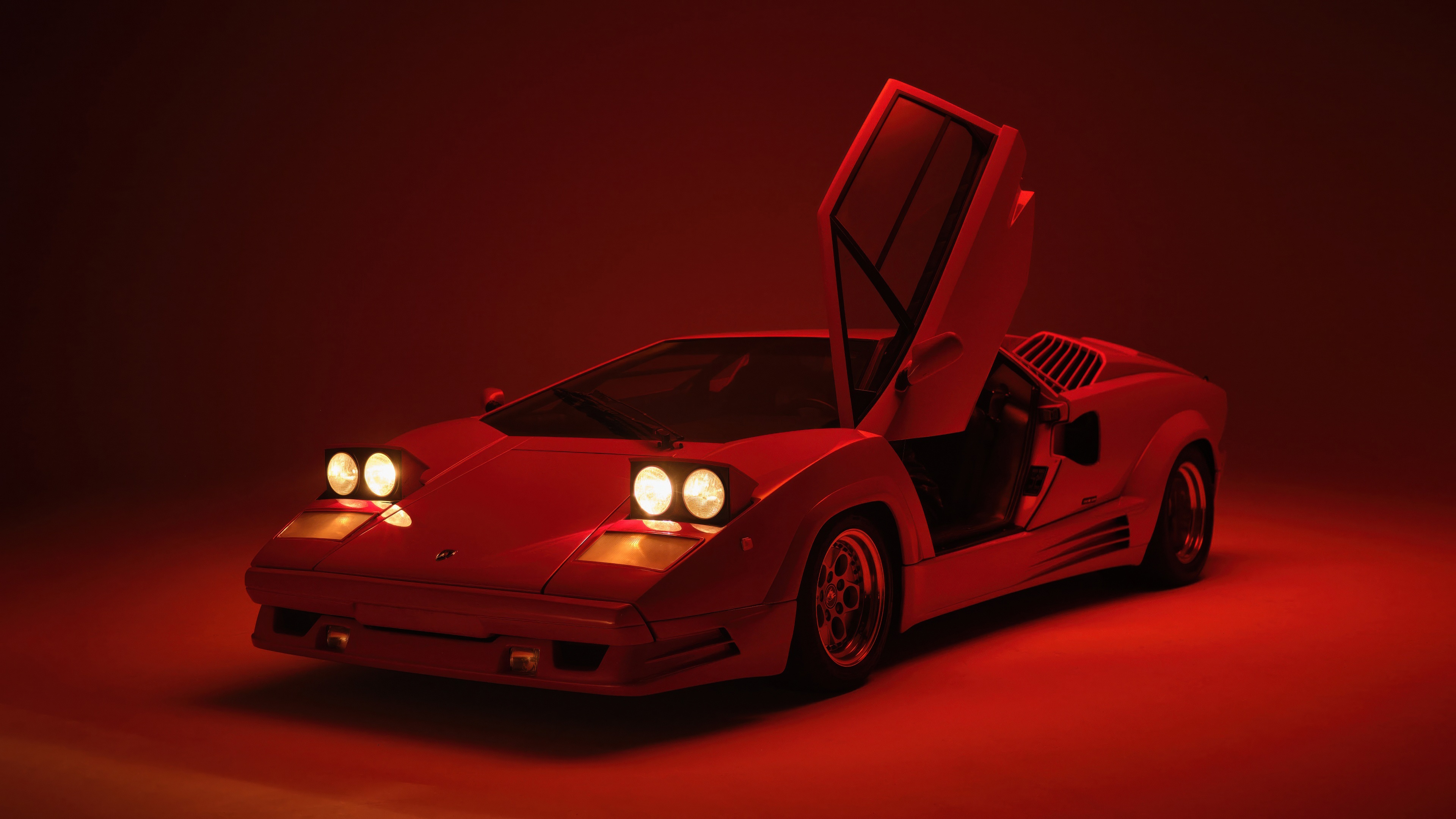 Red Lamborghini Countach with Doors Open HD Wallpaper
