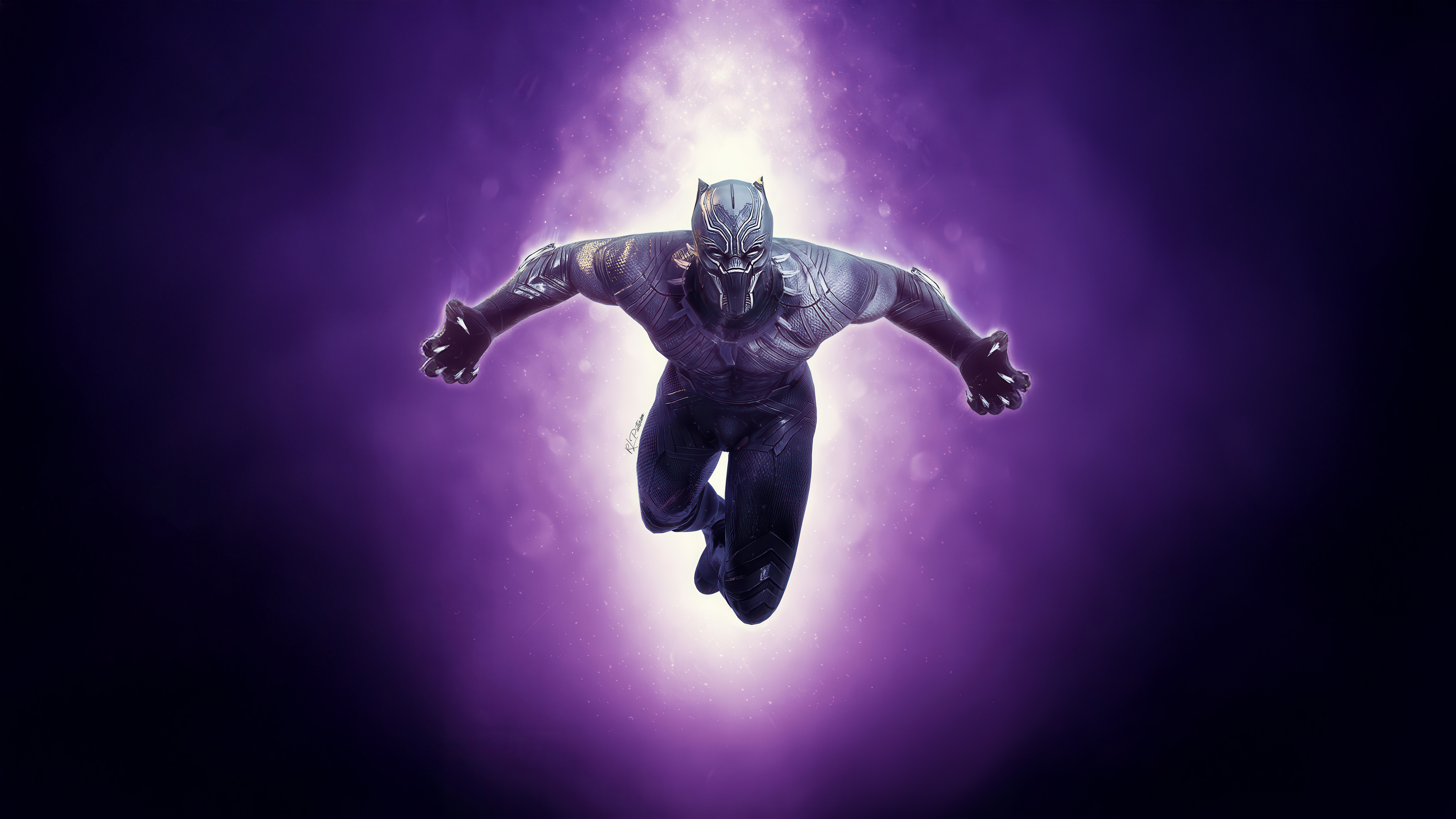 Black Panther in a purple glowing background HD Wallpaper