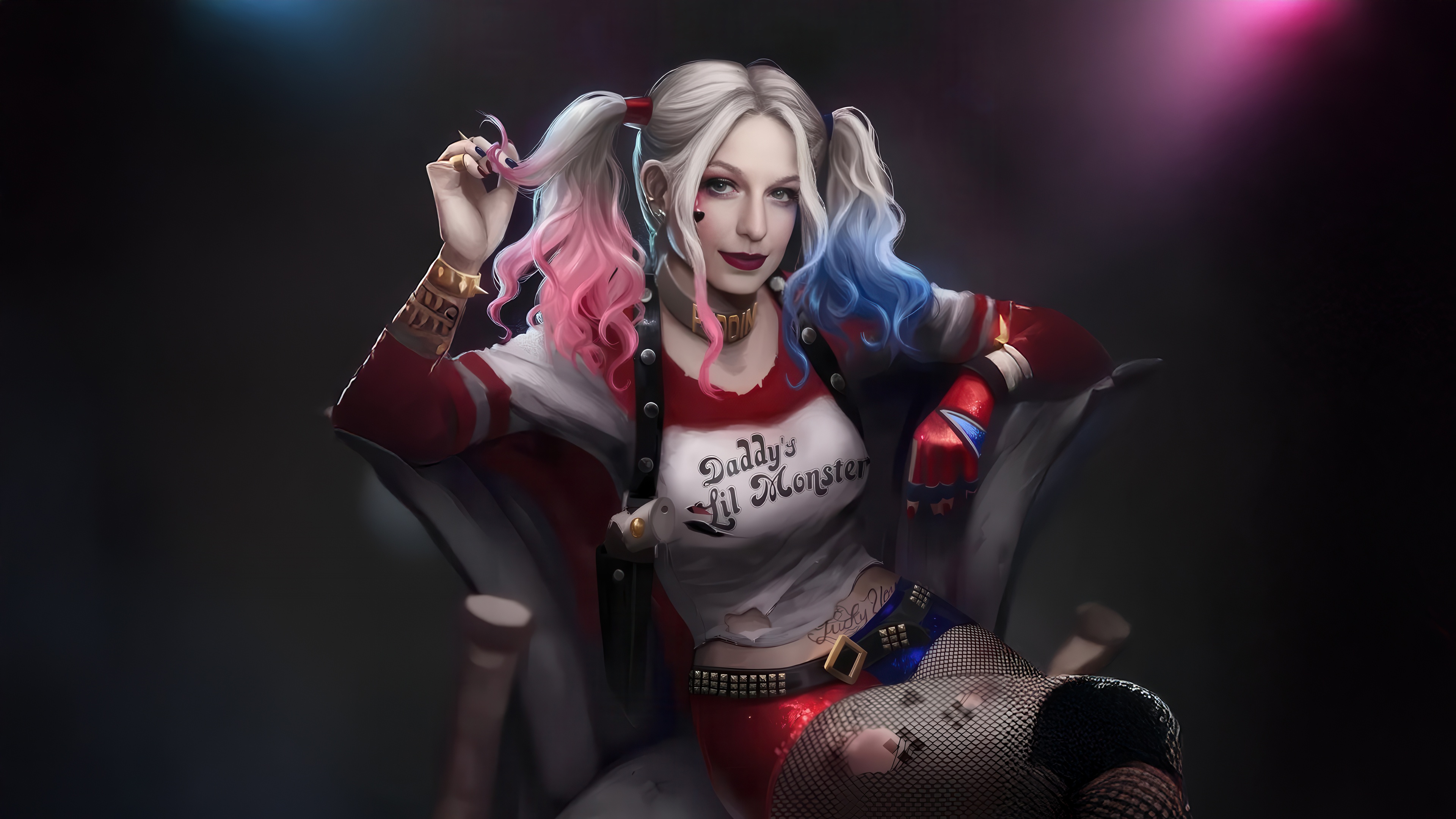 Harley Quinn sitting on a chair HD Wallpaper