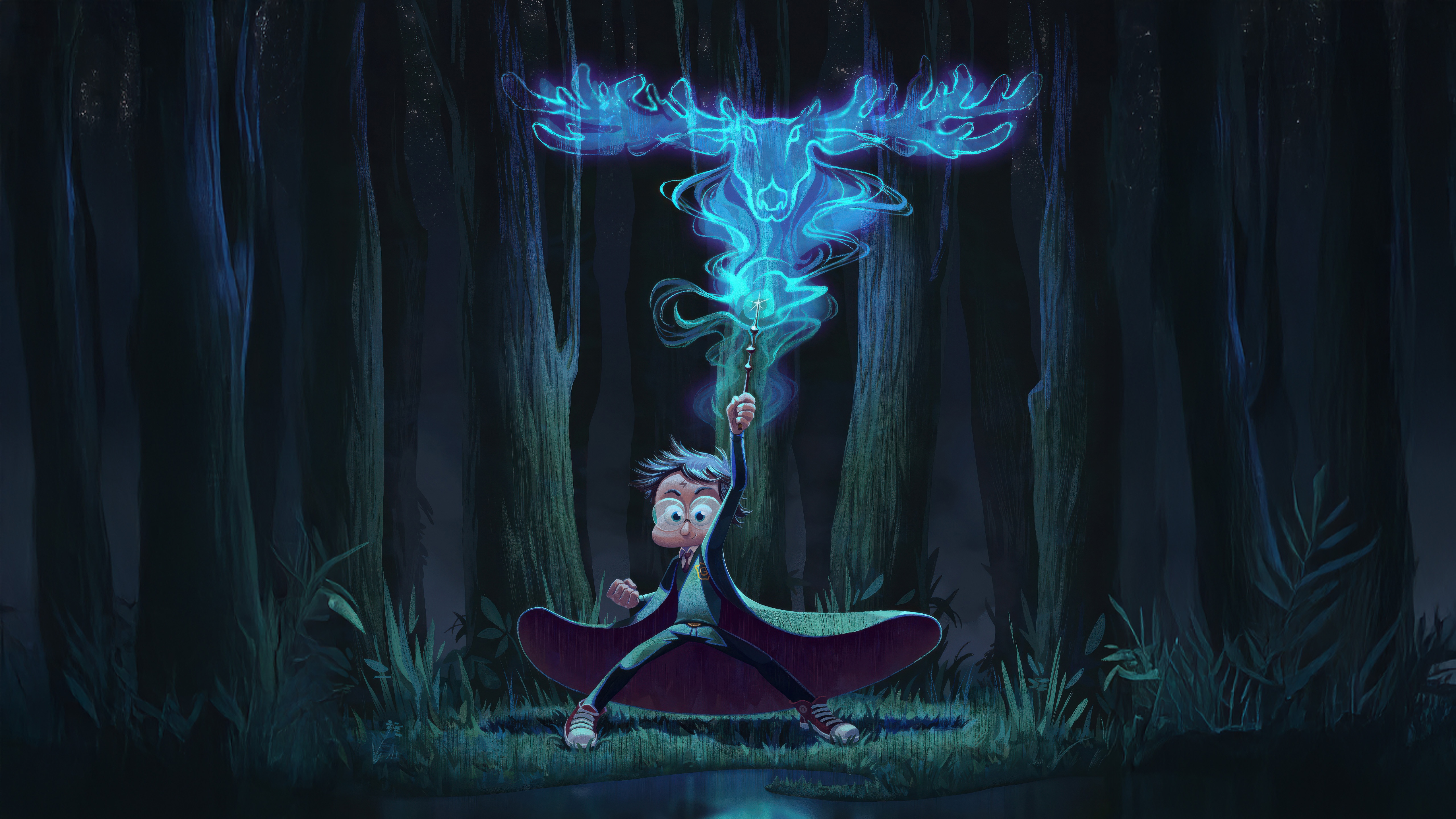 Boy casting a Patronus in a forest HD Wallpaper