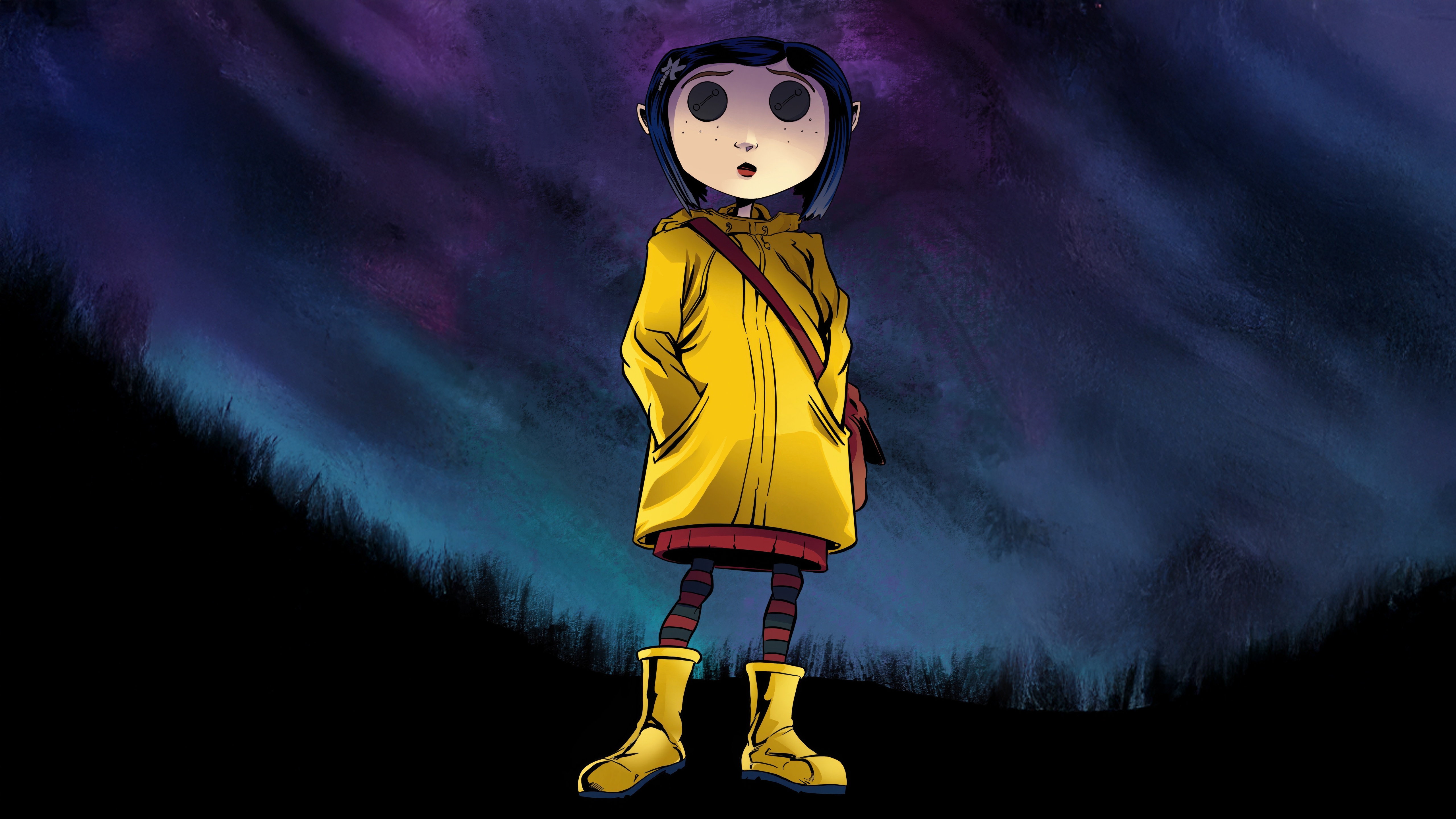 Coraline standing in front of a colorful background HD Wallpaper