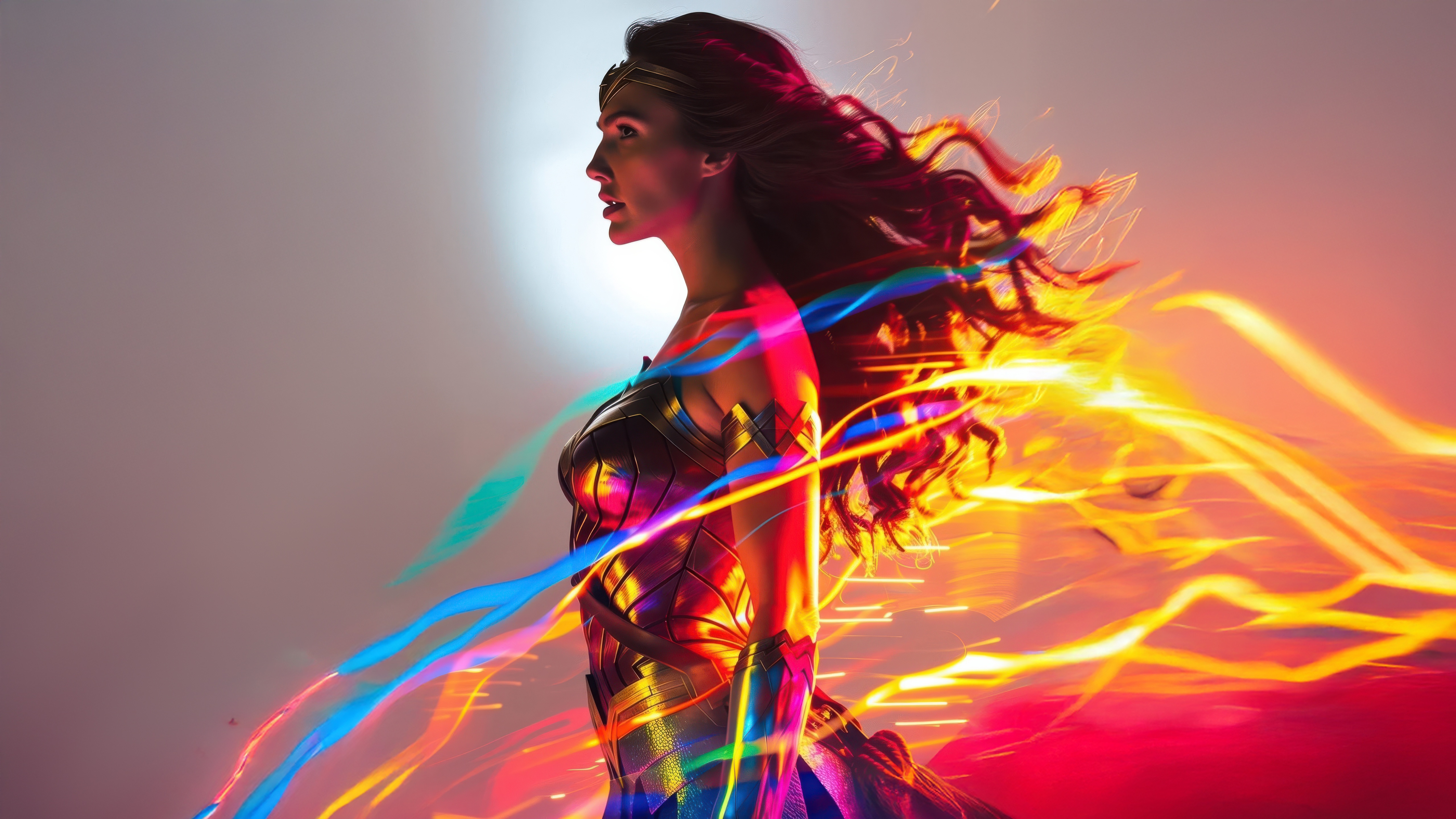 Wonder Woman with Colorful Light Streaks HD Wallpaper