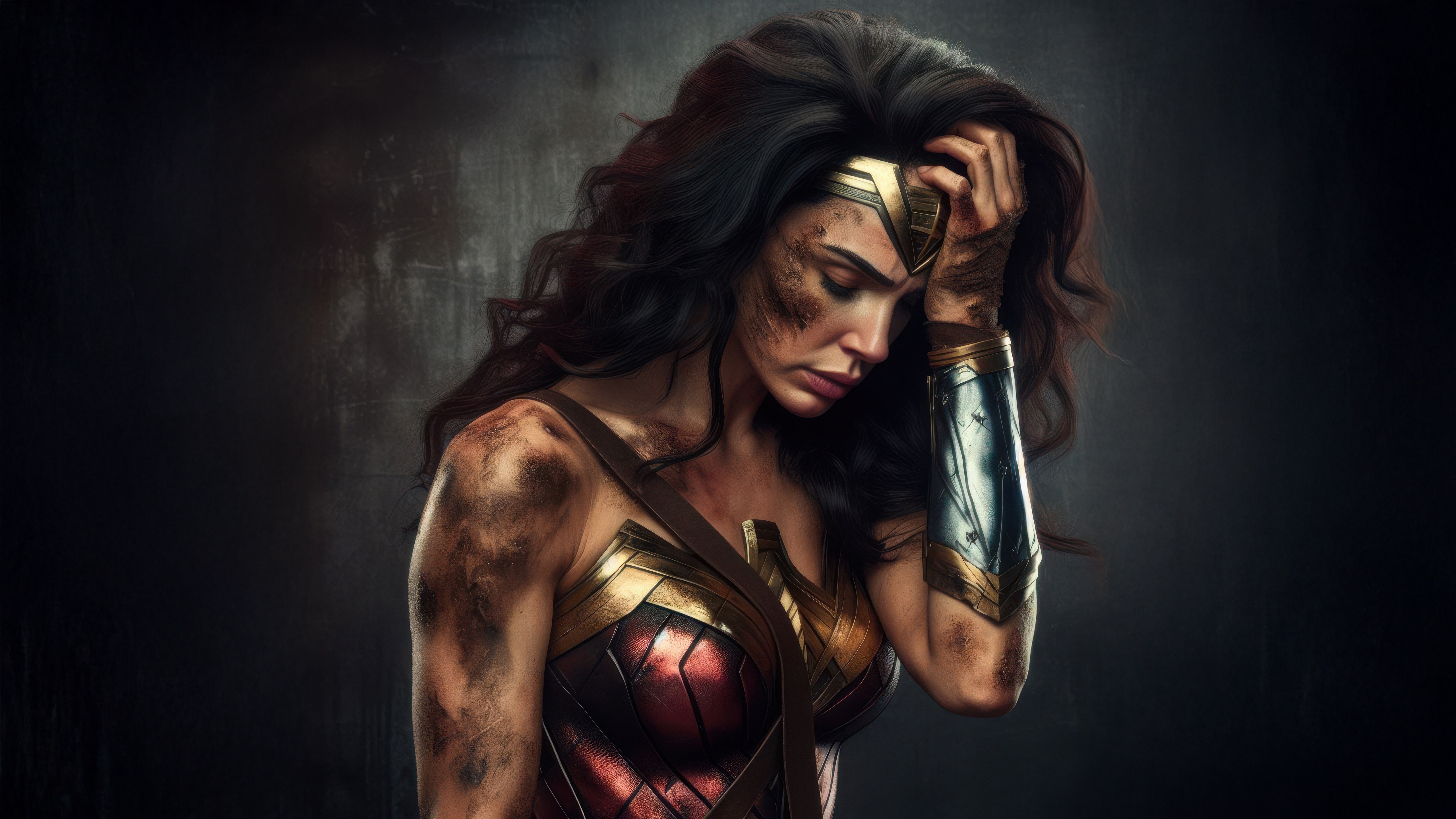 Wonder Woman looking defeated and dirty HD Wallpaper