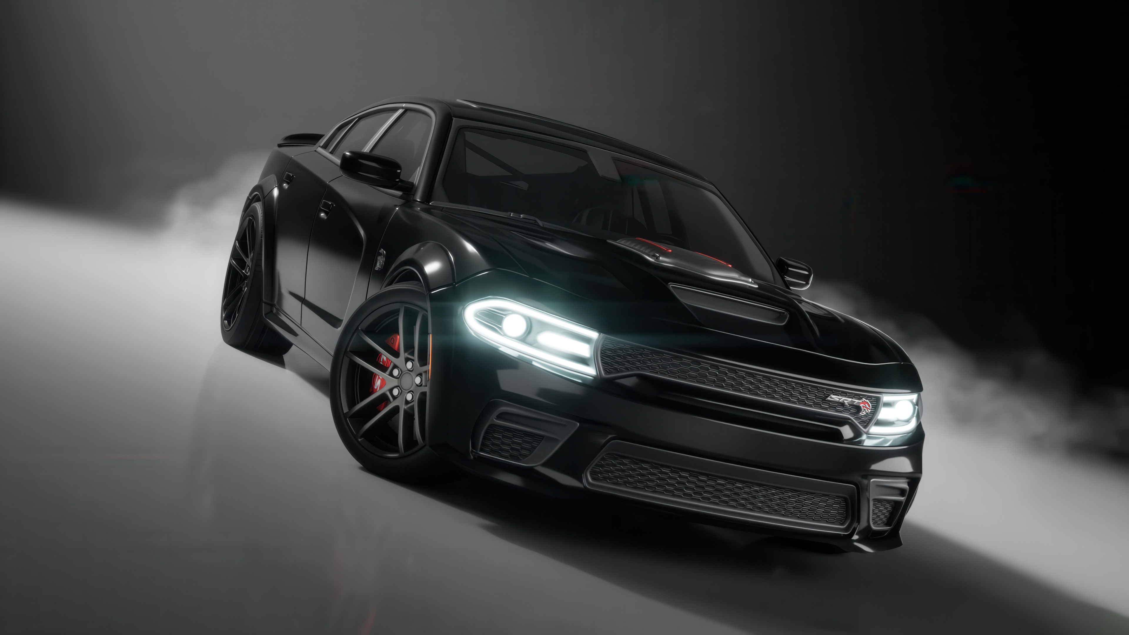 Black Dodge Charger SRT Hellcat with smoke HD Wallpaper
