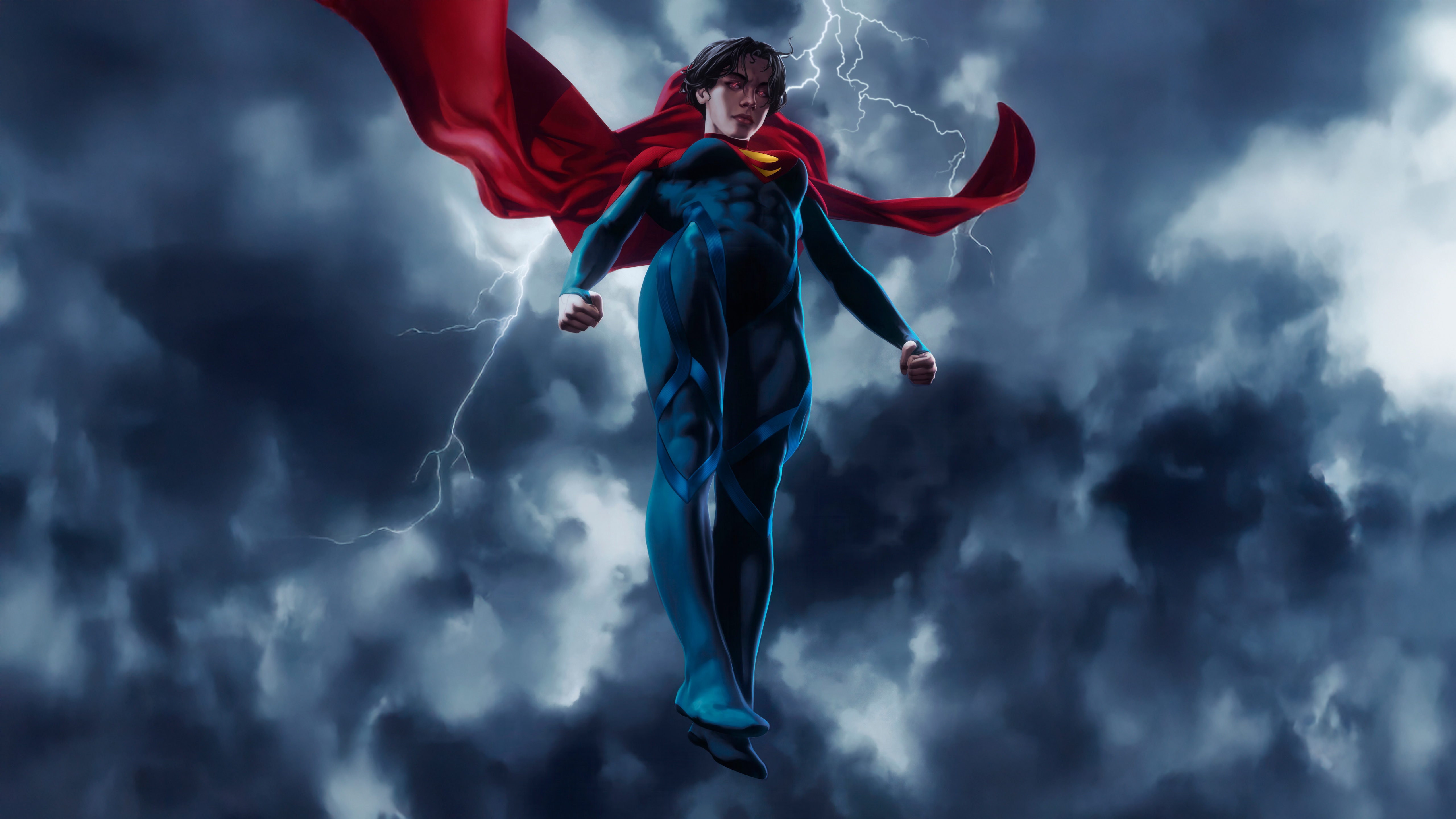 Supergirl flying through a stormy sky HD Wallpaper